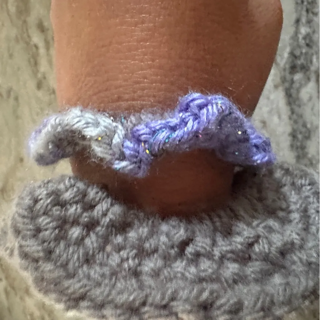 Handmade Crochet Hair Scrunchies - Gray and Purple - Image 2