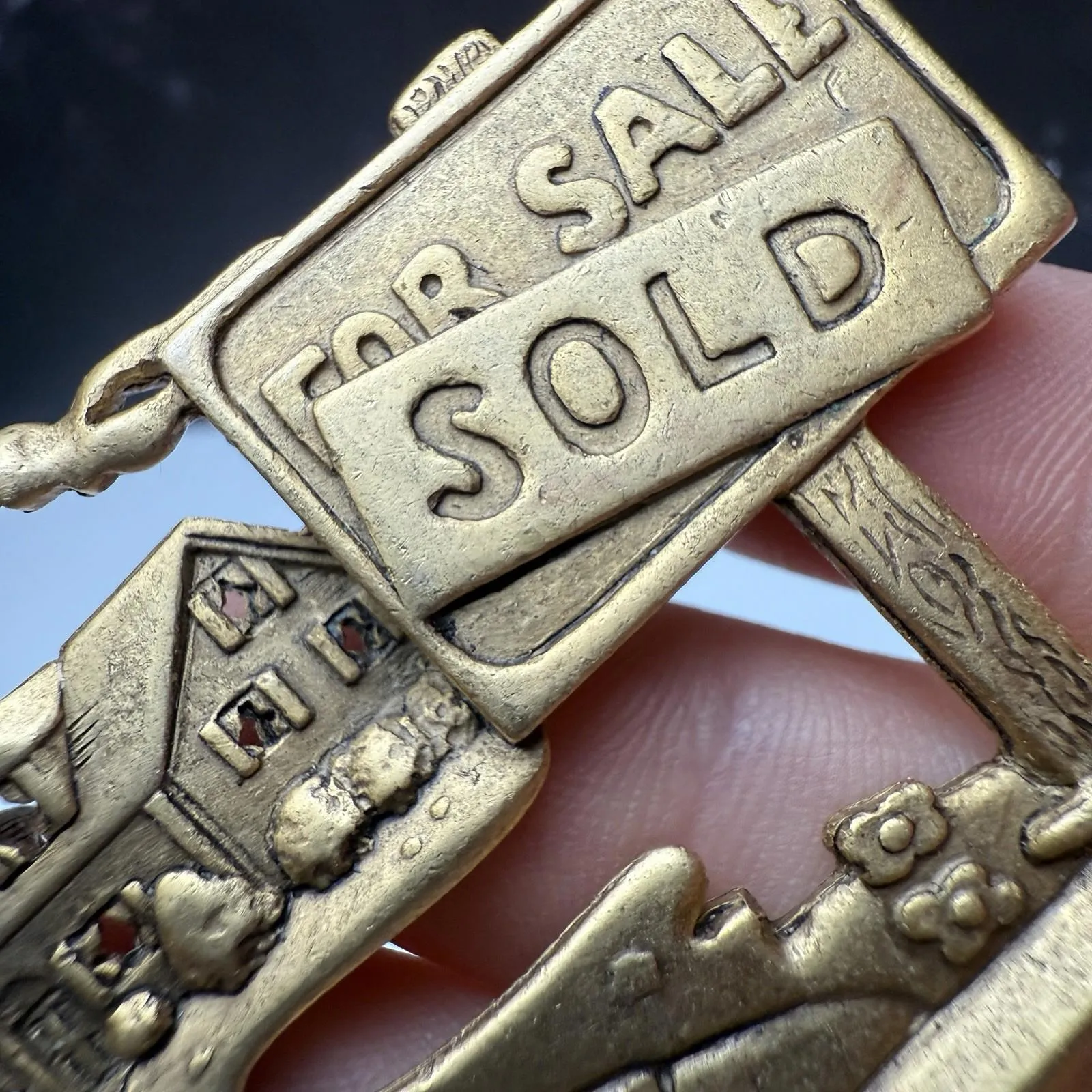 House With SOLD For Sale Sign Gold Tone Brooch Pin AJC Signed - Image 12