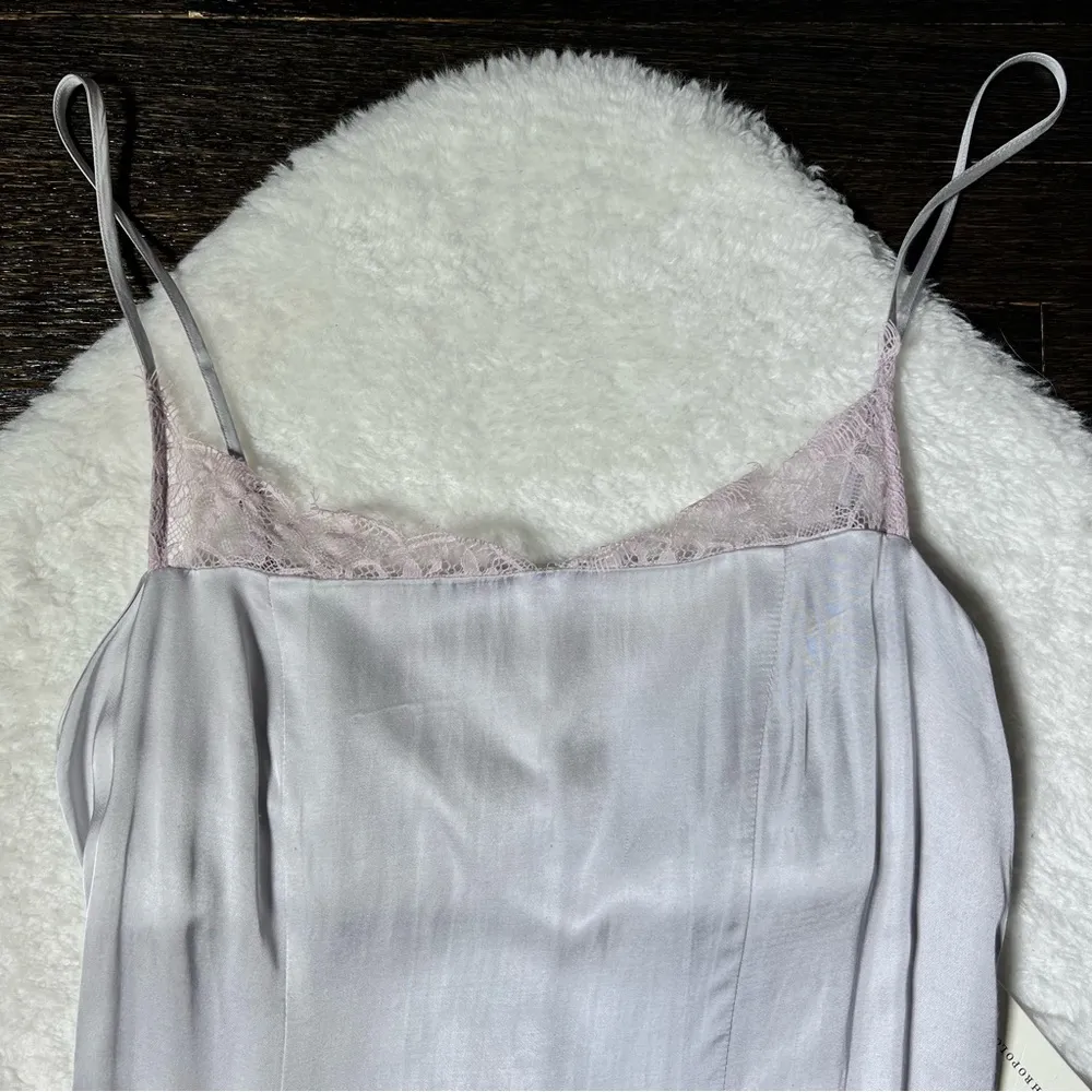 NWT Anthropologie Silver Lace-Trimmed Asymmetrical Midi Slip Dress - Image 7