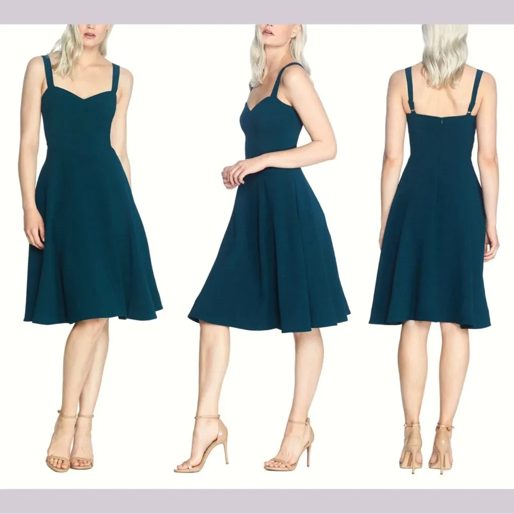 Dress The Population Alina Crepe Fit and Flare  Dress Pine - Image 2