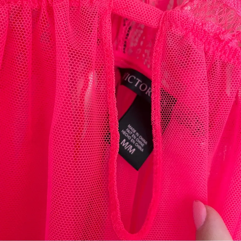 Victoria’s Secret Neon Pink Sheer Lace Babydoll Slip Sz Medium Intimates - Image 7