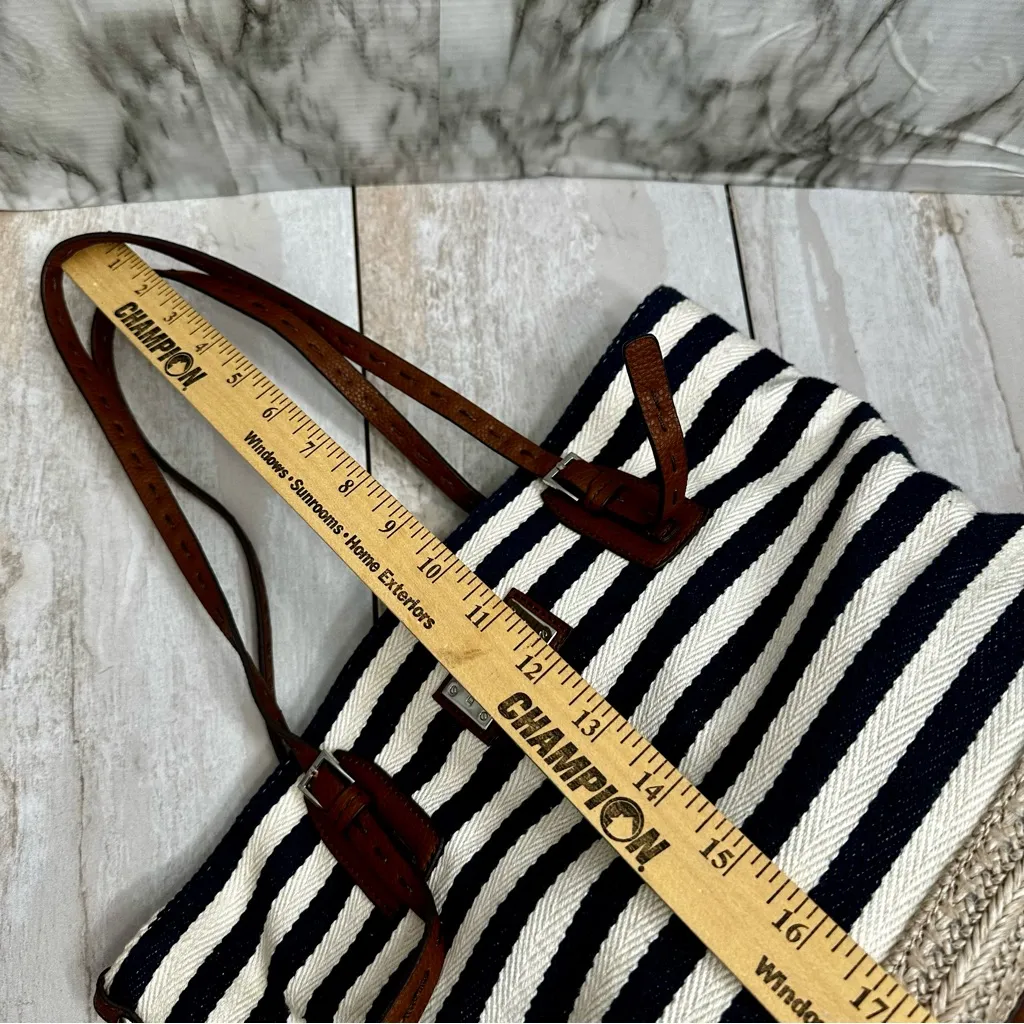 Dana Buchman Navy and Cream Canvas Striped Tote Leather Handles Sailing Vibes - Image 13