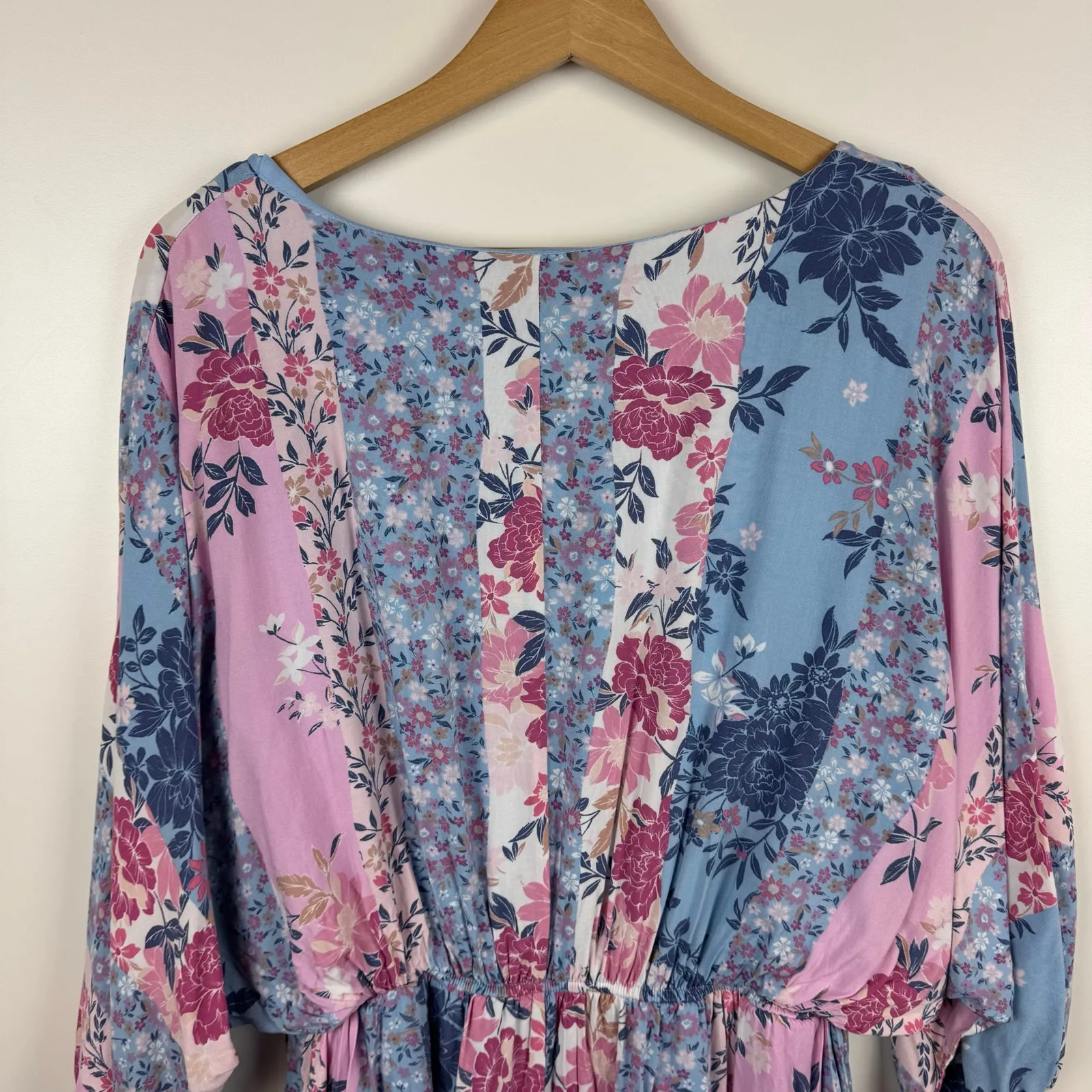Savanna Jane Patchwork Dress Floral Print Dolman Sleeves Pastel Boho Sz 1X Girly Blue - Image 10