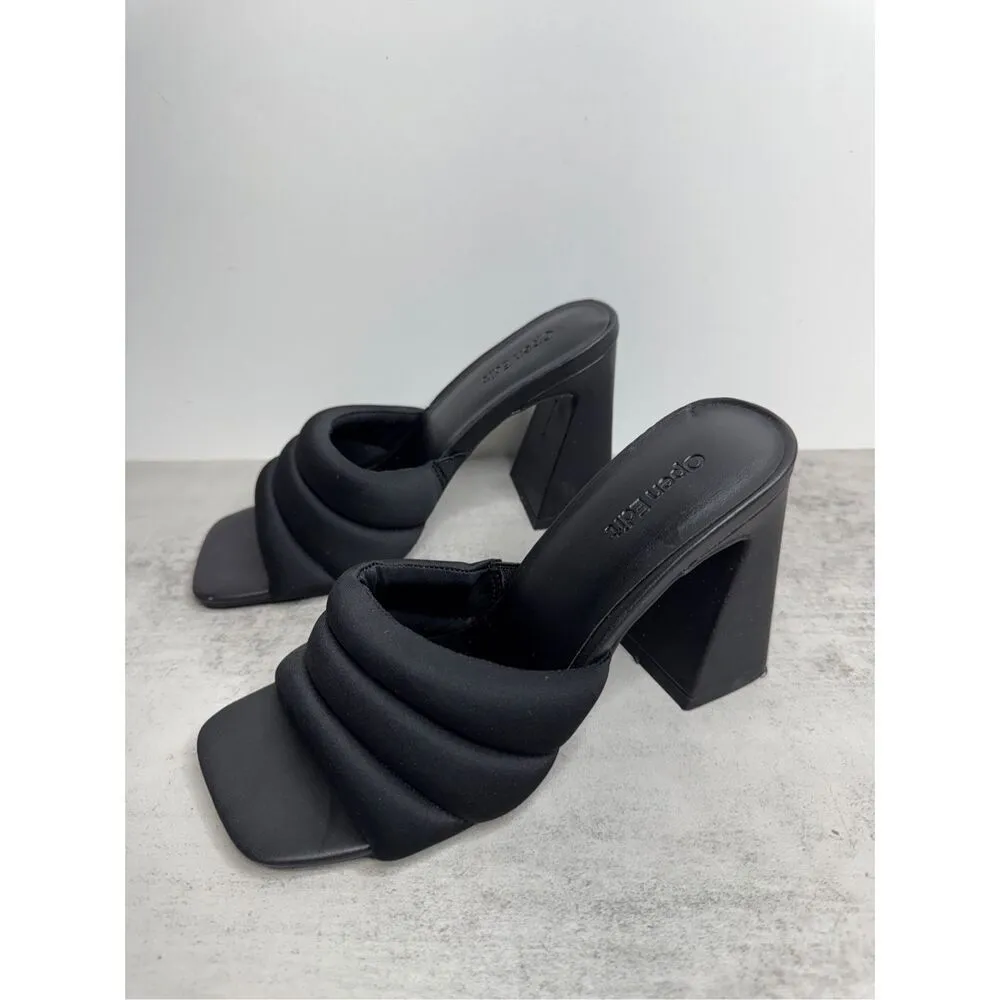Open Edit Sandals Size 6.5‎ Black Open Toe Block Heel Fabric Upper - Image 3