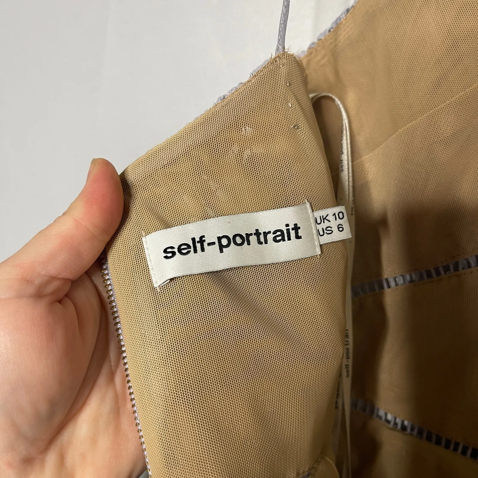 Self Portrait Azaelea Flared Guipure Lace Midi Dress in Lilac Sz 6 Purple - Image 3