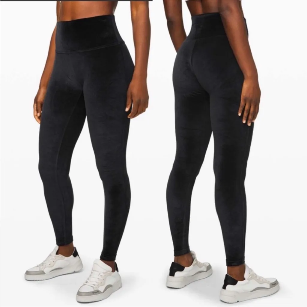 LULULEMON Black‎ Velvet Wunder Lounge HR Tight Velour Size 10 - Image 2