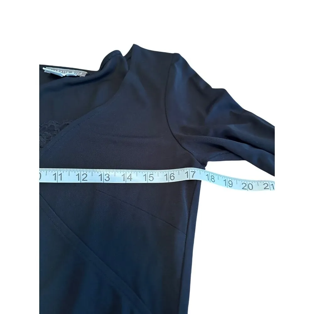 Vintage Isabella Bird Y2k Slip Midi Dress Lace OverLay Faux Wrap Lace Trim Cuff Black - Image 8