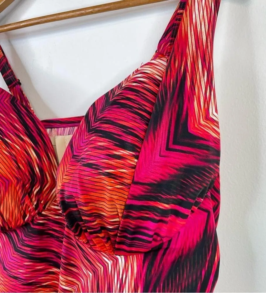Cacique Pink Orange Black Mod Underwire Ruched Tankini long Swim Top 44D 44 - Image 4