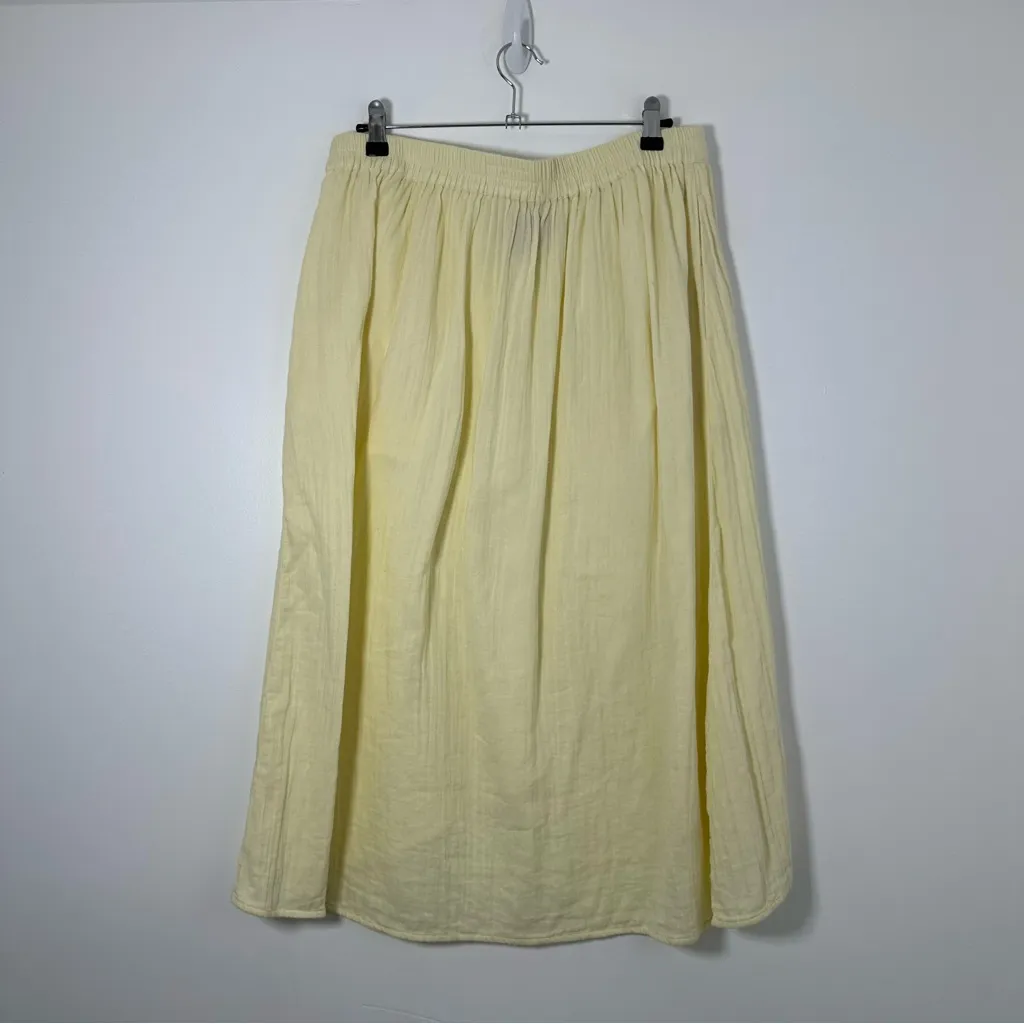 Pact Women’s 100% Organic Cotton Butter Yellow Tulip Hem Mid Skirt Size L - Image 2