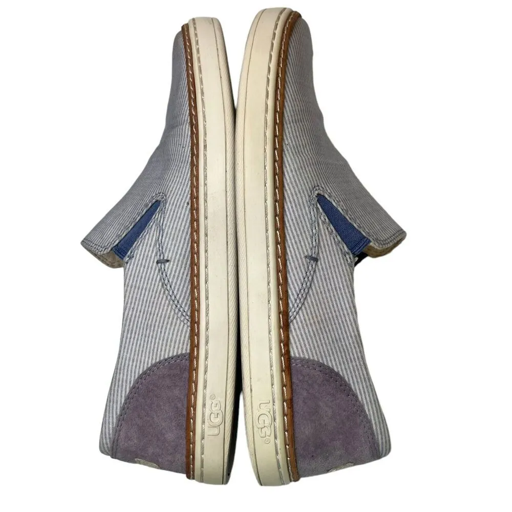 Ugg Australia Adley Boat Shoes Slip On Sneaker Women Blue Stripe Canvas Size 6.5 - Image 4