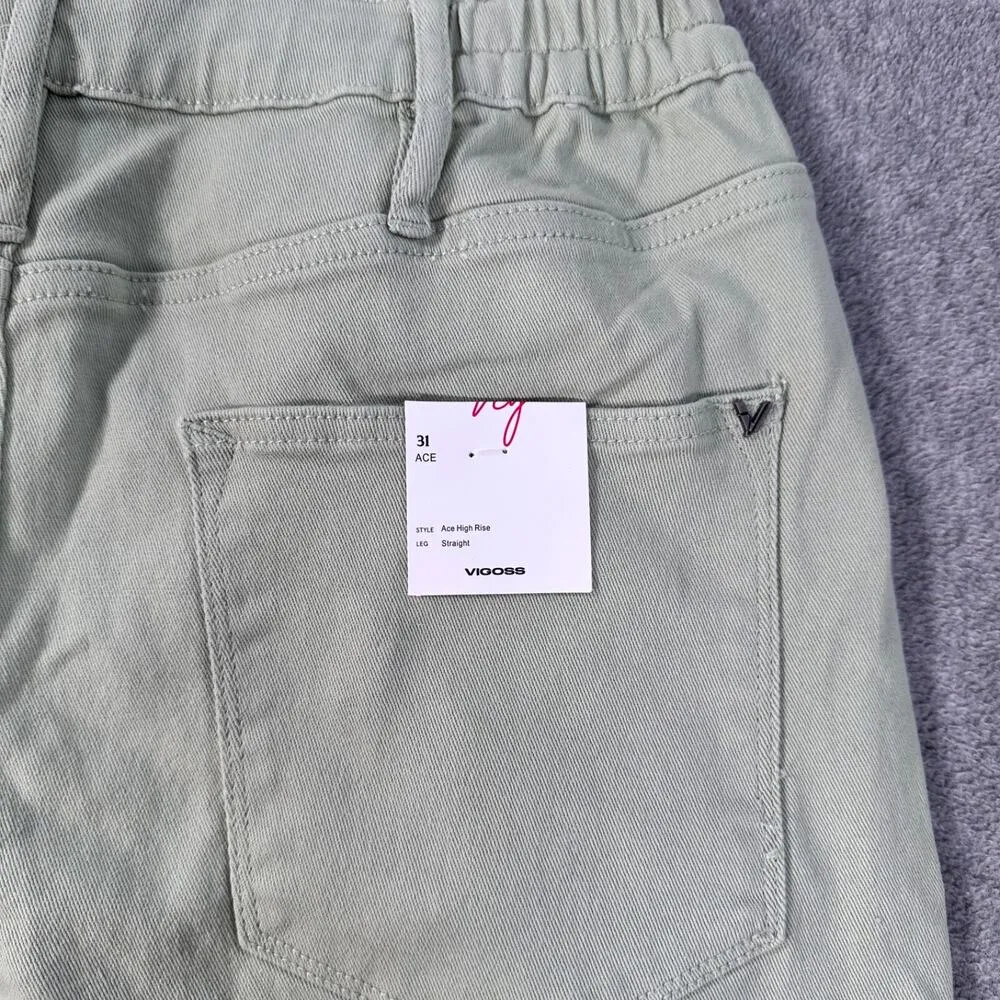 Vigoss Axl Balloon Leg Jeans Womens 31 Green Denim High Rise Stretch Pleated New - Image 12