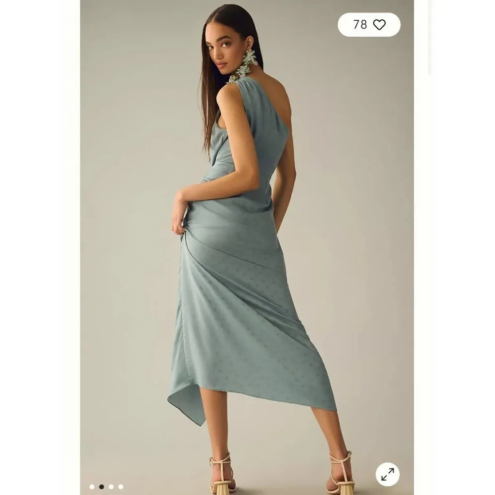 Favorite Daughter The Singles Table Asymmetric One Shoulder Dress Slate Blue 18 - Image 5