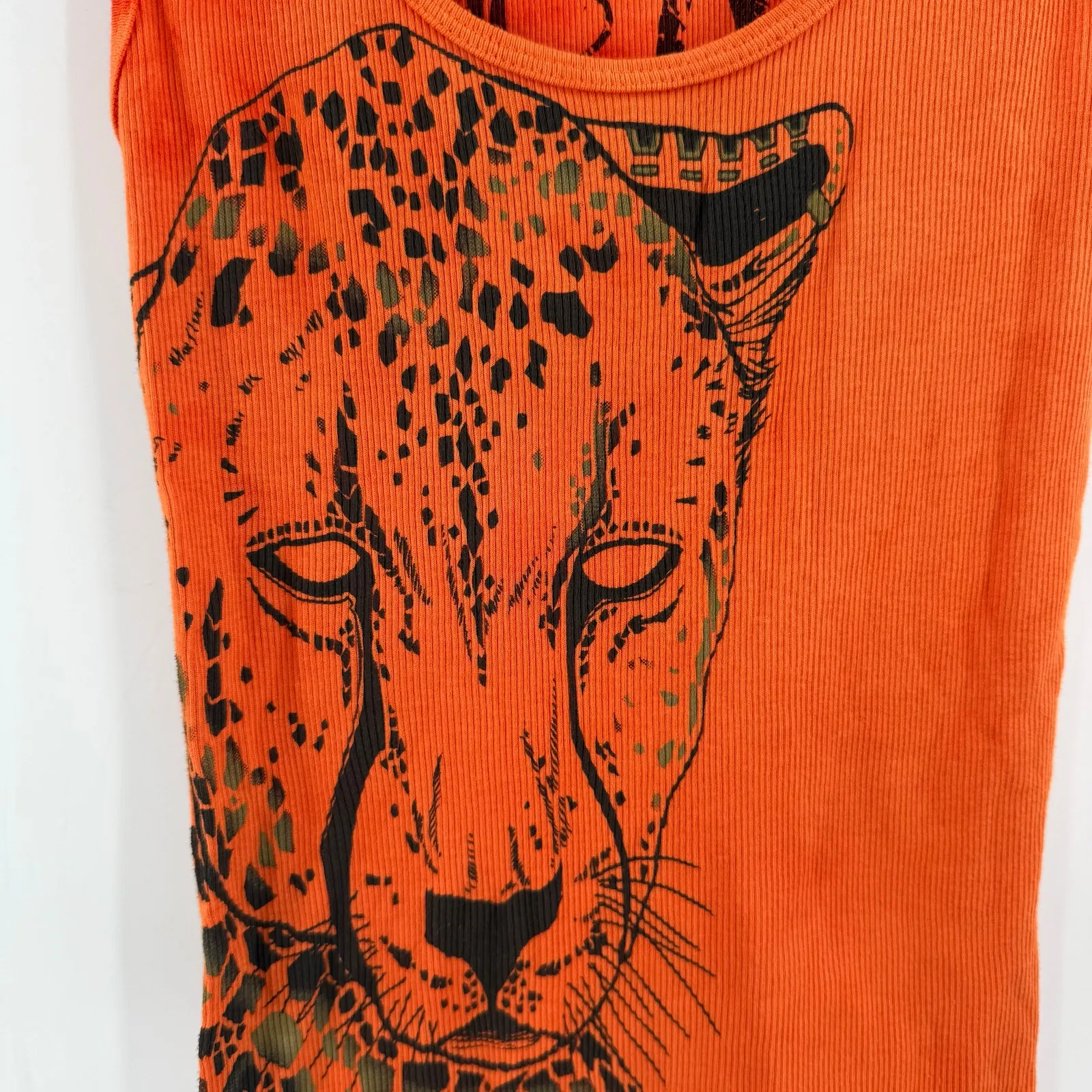 Key Closet Tank Top Size Small NEW Cheetah Orange Ribbed Y2K Style 2000s Cotton - Image 8