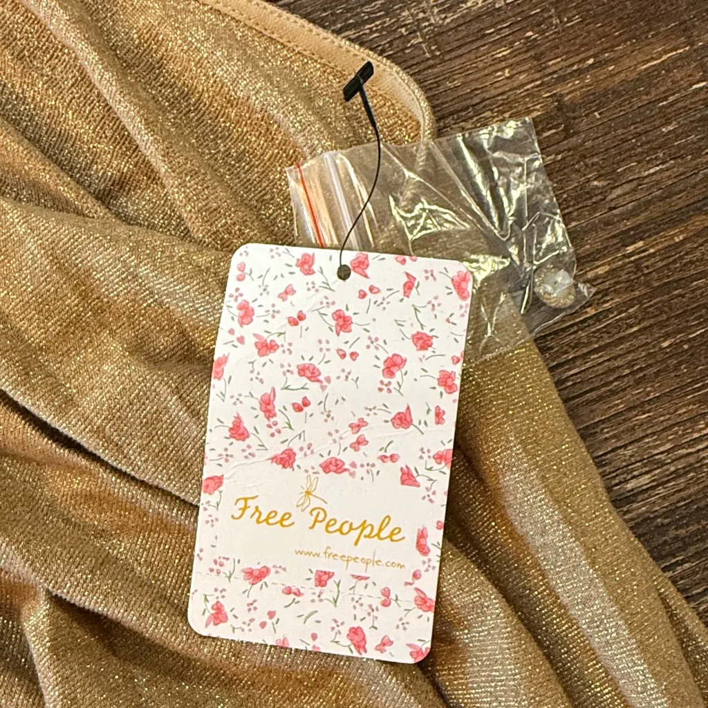 Free People Pleated Love Metallic Mini Dress Gold Brown Large L  NWT - Image 6