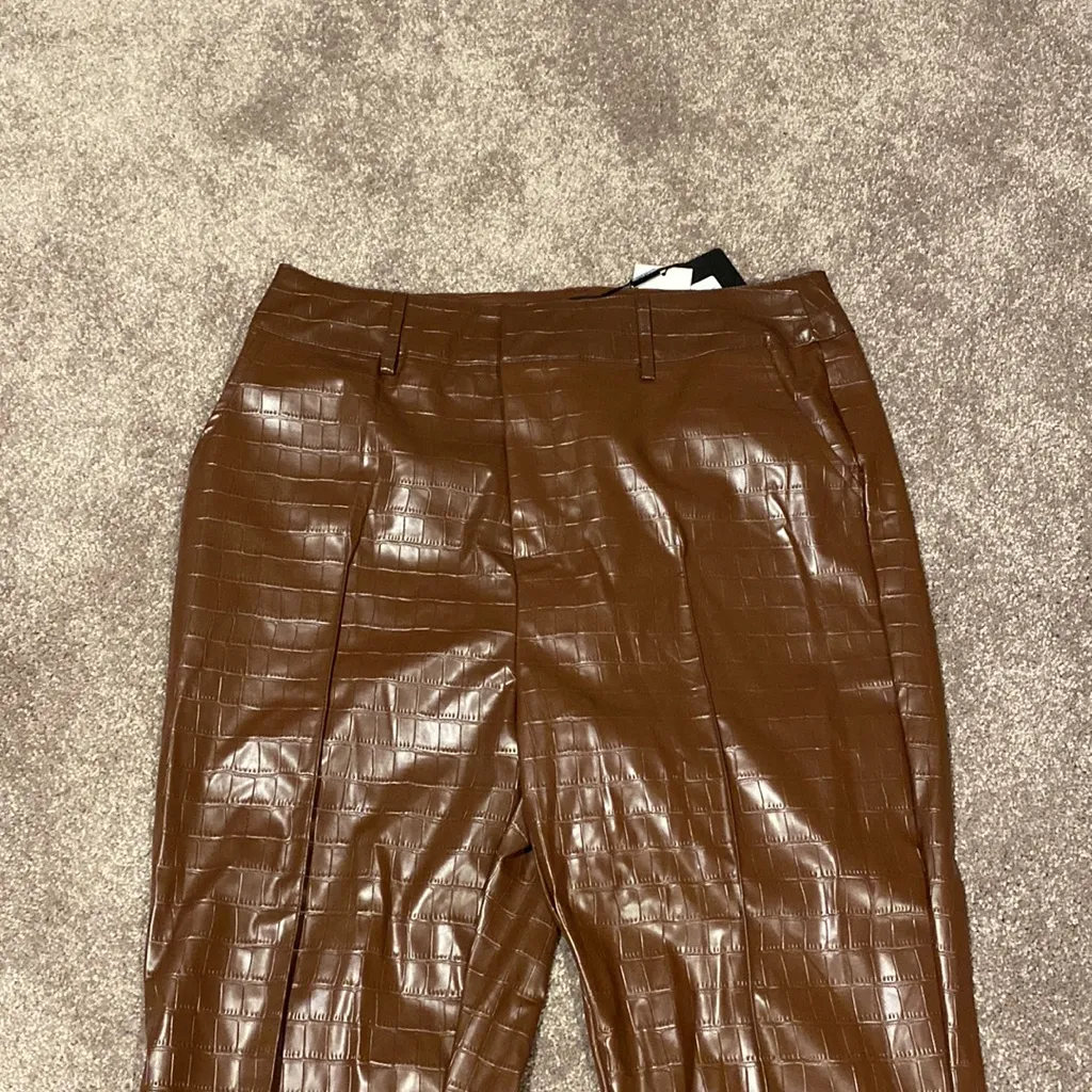 NWT PRETTYLITTLETHING Faux Leather Croc Embossed Flare Bottoms SIZE 12 - Image 2