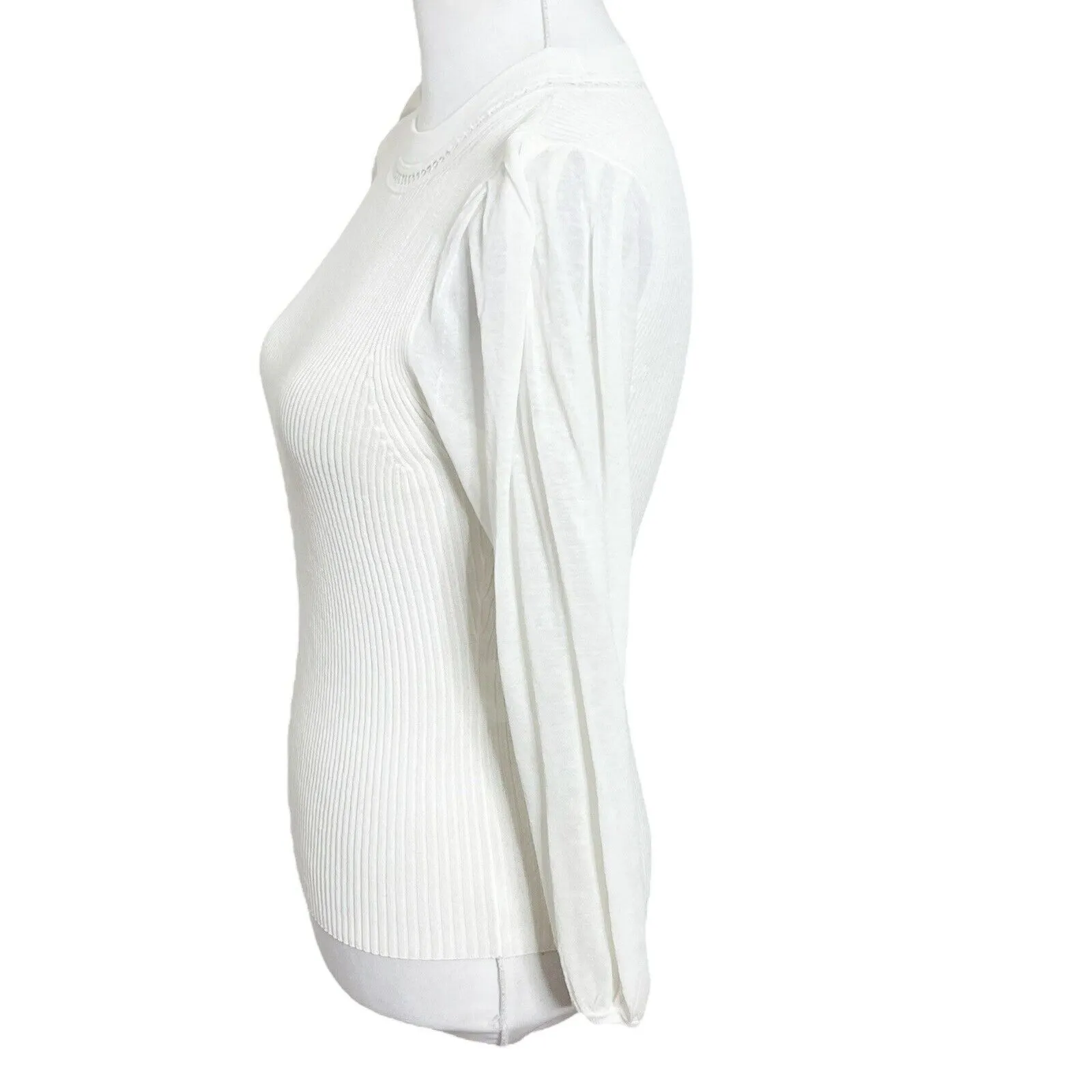 Jonathan Simkhai Veronica Ribbed Puff Sleeve Sweater White Size XS Feminine Knit - Image 7