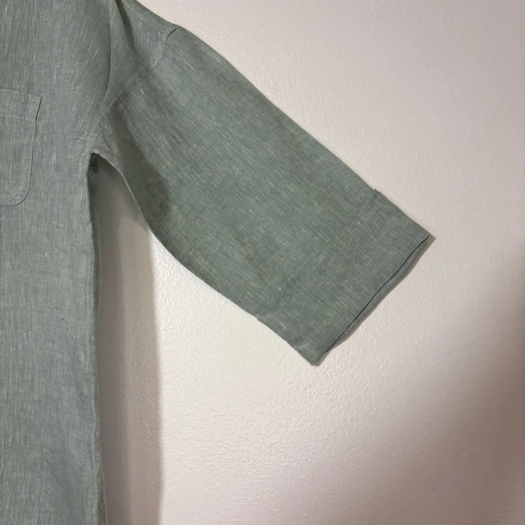 NWT J.Jill Pure Jill 100% Linen 3 Button Front Tunic Blouse Sage Green Sz MP Gray - Image 13