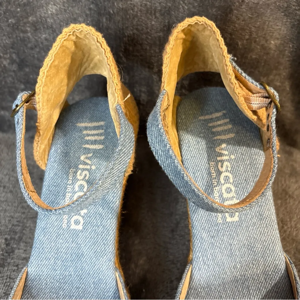 Viscata Barcelona Estartit Canvas Espadrille Wedge Heel Sandals Sz 40 Closed Toe Blue - Image 3