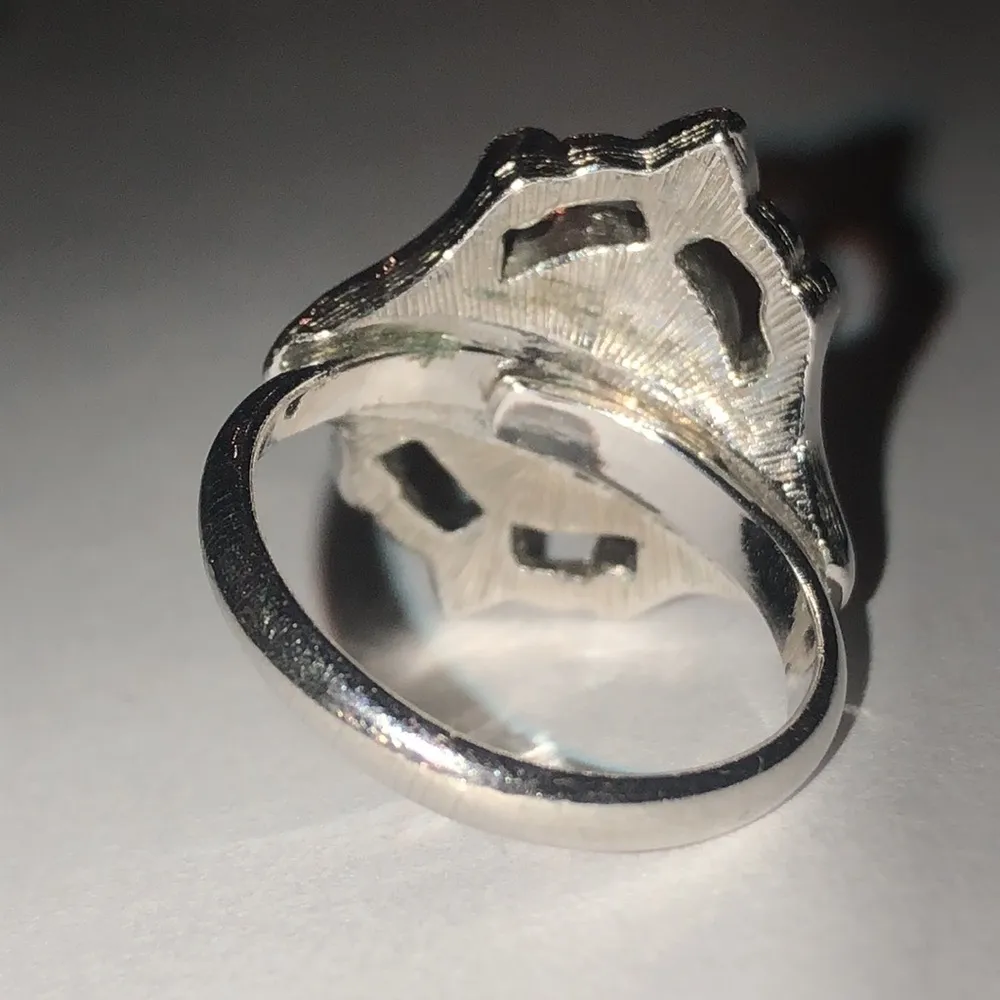 Vintage Silver Tone Metallic Gray Hematite Adjustable Retro Boho Ring - Image 4