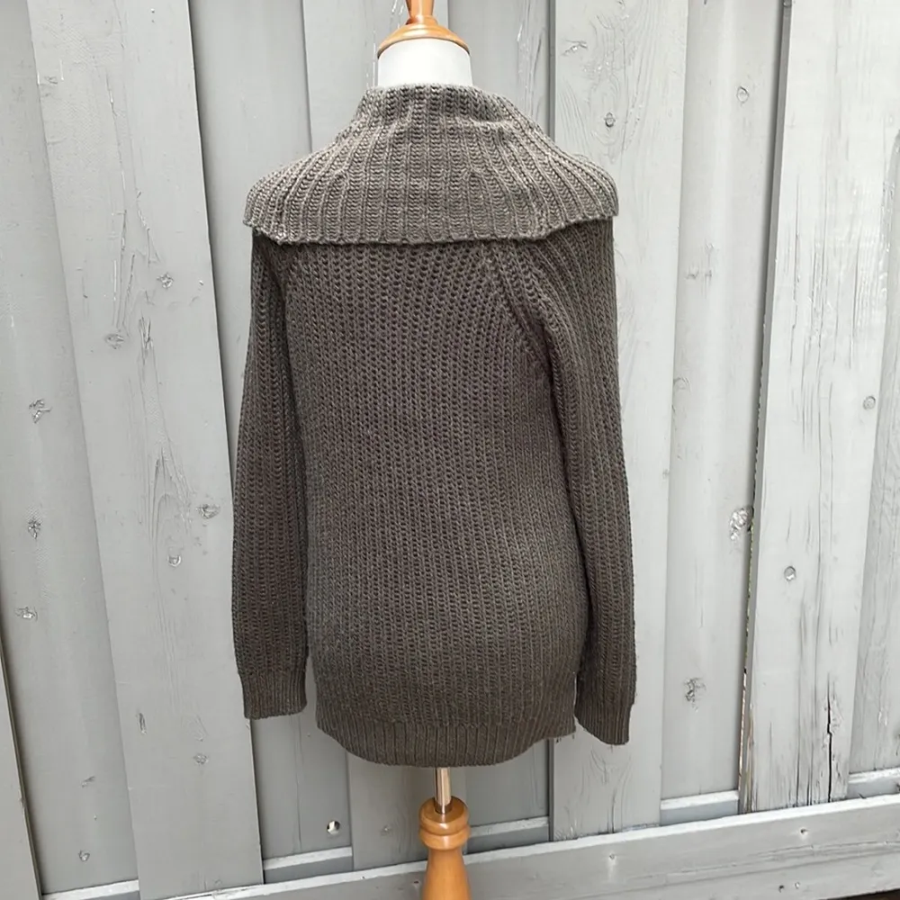 Forever 21 Dark Moss Green Tunic Cowl Neck Vertical Ribbed Knit Sweater US Med - Image 5