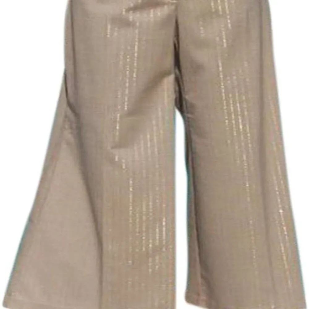 Cache Tan Wide Leg Self Belt Beige Metallic Herringbone Stripe Pant New $118 NWT - Image 3