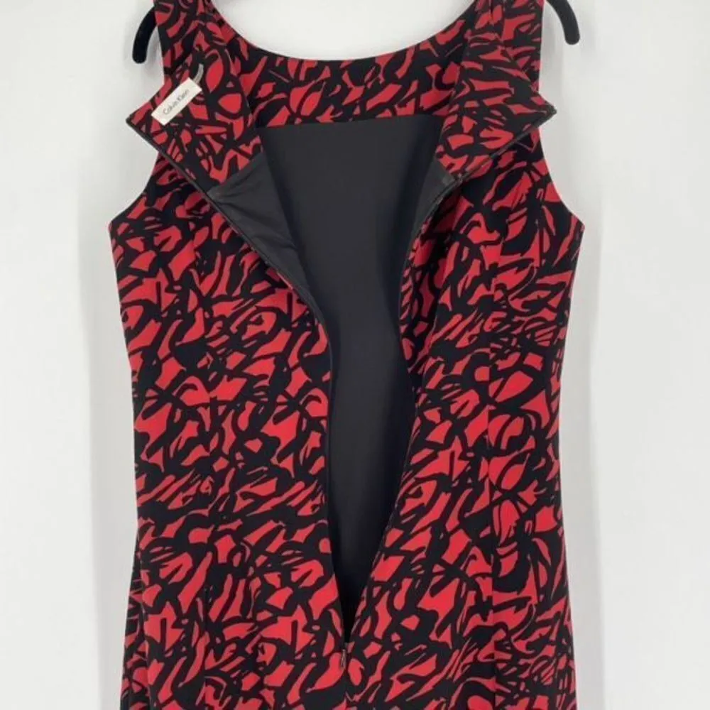 CALVIN KLEIN Red Printed Sleeveless Short Sheath Cocktail‎ Dress Size Small - Image 9