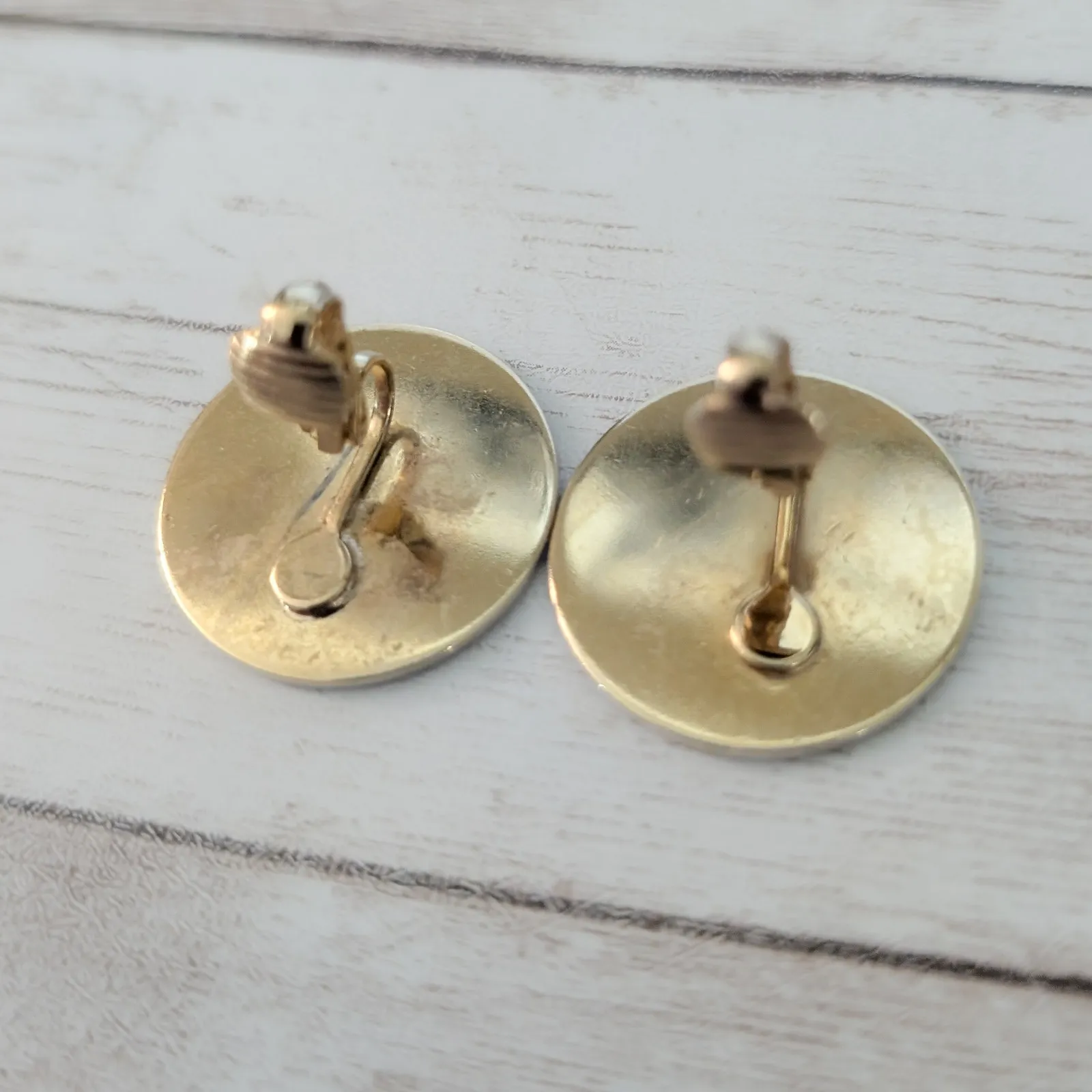 Vintage Clip On Earrings Blue Circle 1" Large Retro - Image 5