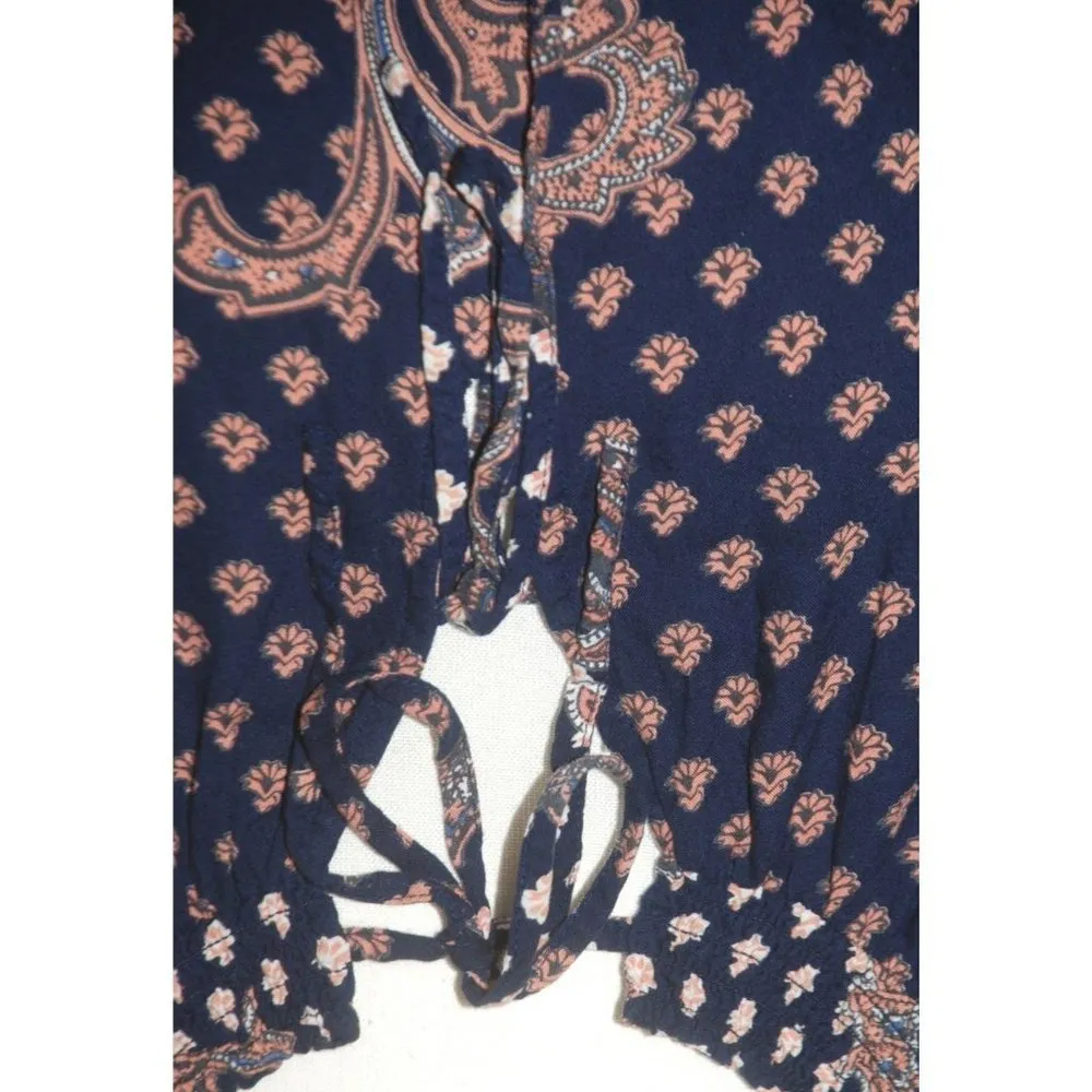 Nine West Ladies Blouse Top Size L Paisley's Long Sleeve Double Tie Up V-Neck - Image 3