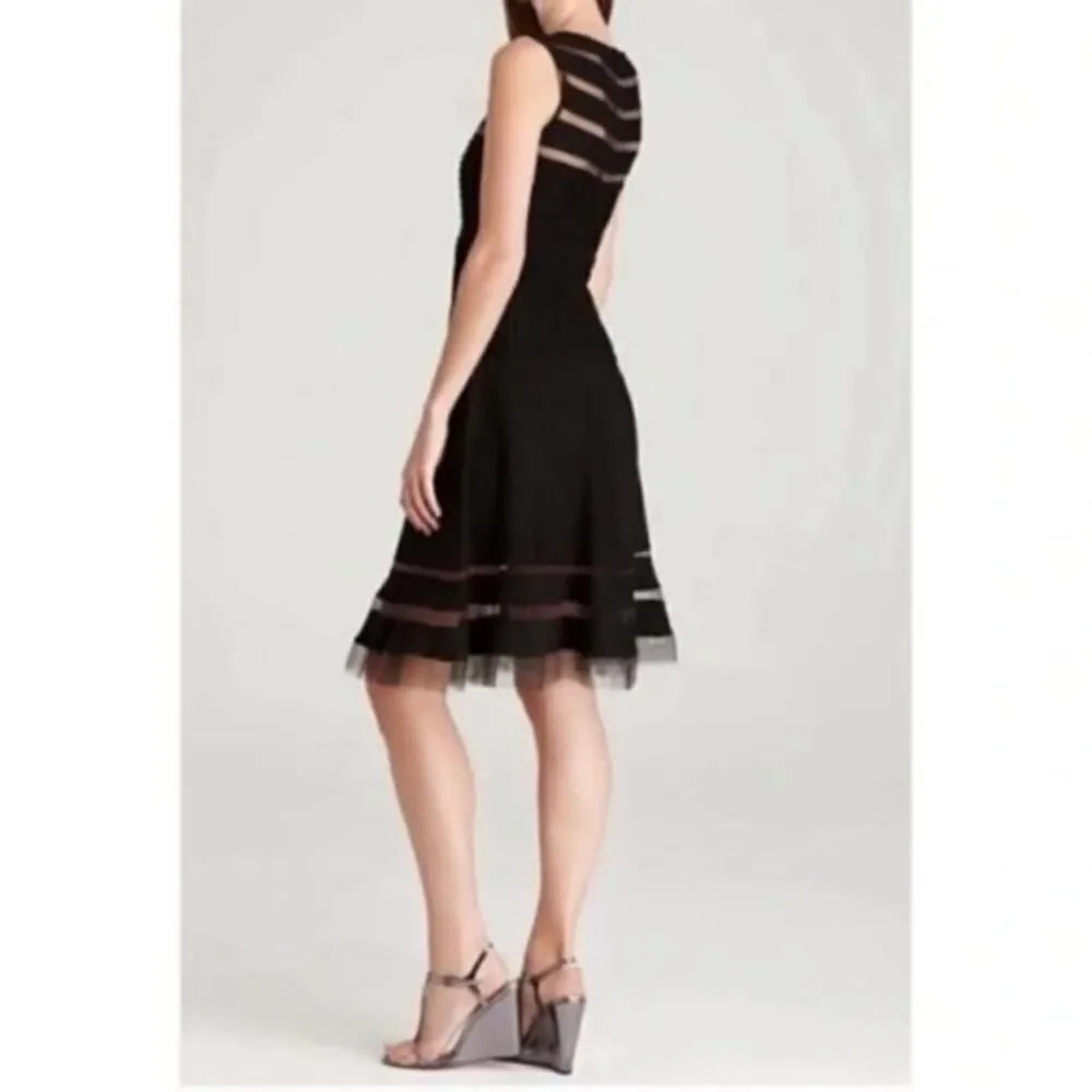 TADASHI SHOJI Designer Mesh Stripe Fit n Flare Illusion Dress Black Size 3X - Image 5