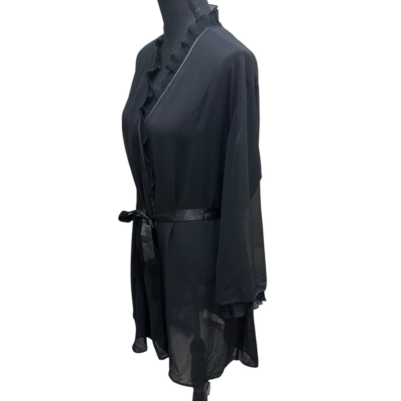 Oscar de la Renta Pink Label Black Sheer Robe Size XL Minimalist Quiet Luxury - Image 4