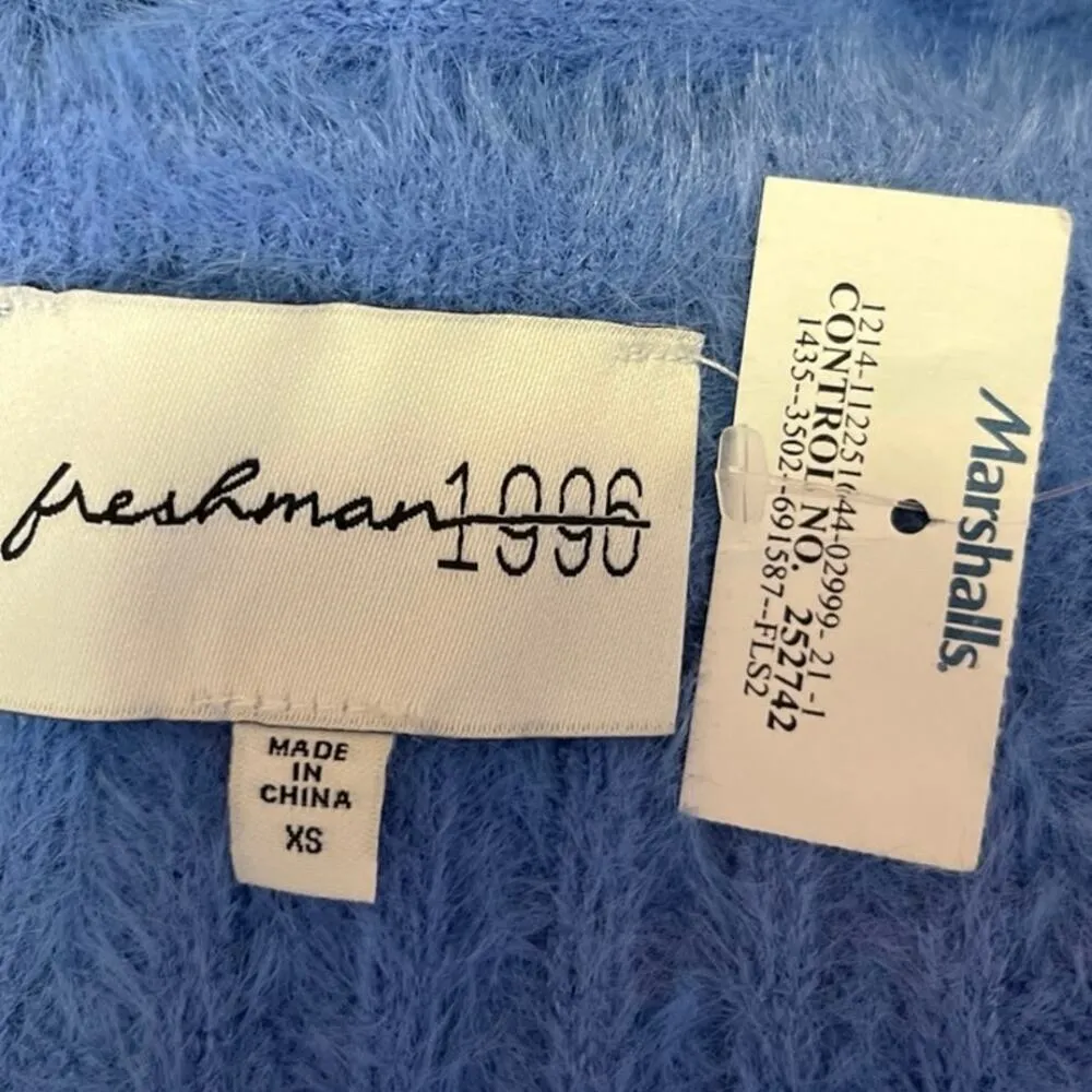 NEW Freshman 1996 Blue Knit Fuzzy Cardigan Sweater Mini Tank Dress Set Size XS - Image 7