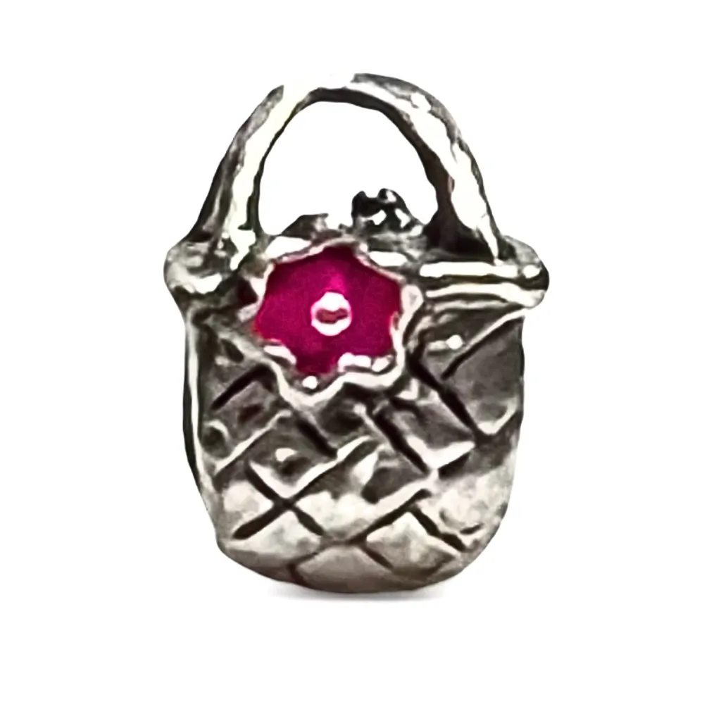 Chamilia 925 Sterling Silver Basket Charm Bead with Pink Enamel Flower - Image 6