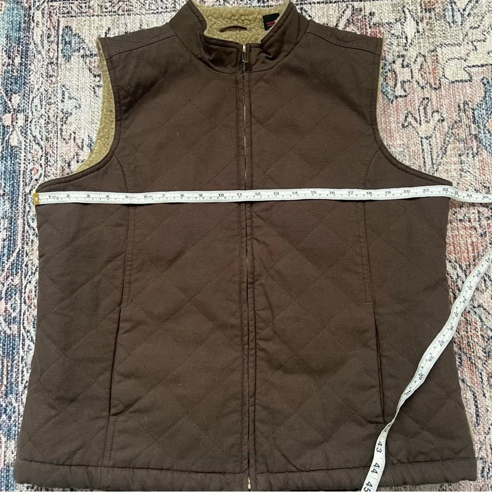 Wolverine Espresso Belmont Quilted Canvas Sherpa Lined Vest Women Size Large - Image 7