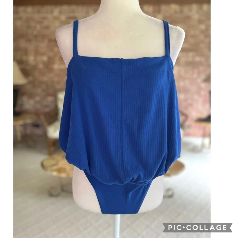 NWT Free People Intimately Marissa Bodysuit Royal Blue Knit Thong L Blouson Chic - Image 4