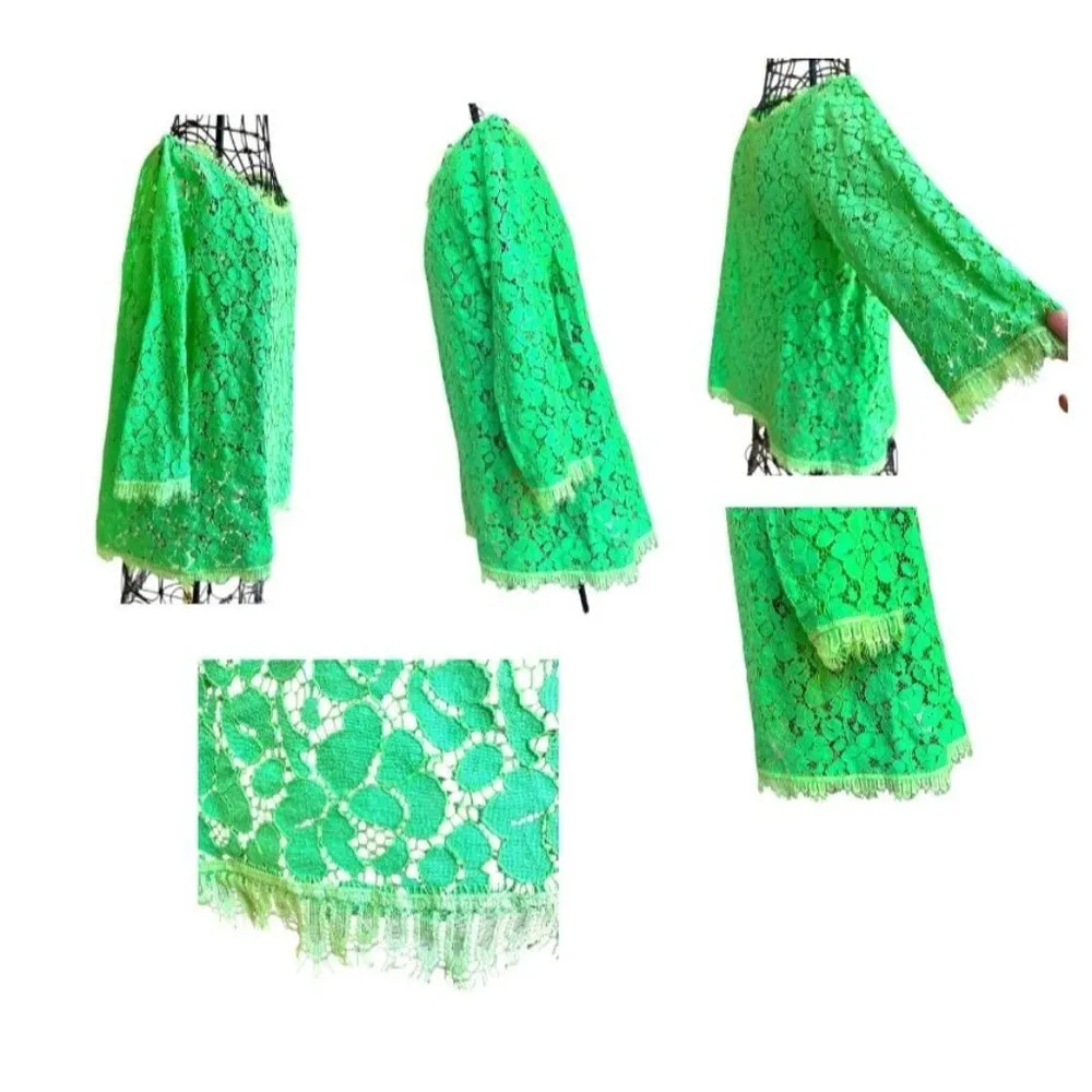 Weston Wear Anthropologie Francisco Top Medium Lime Green Crochet Fringe EUC Size undefined - Image 5