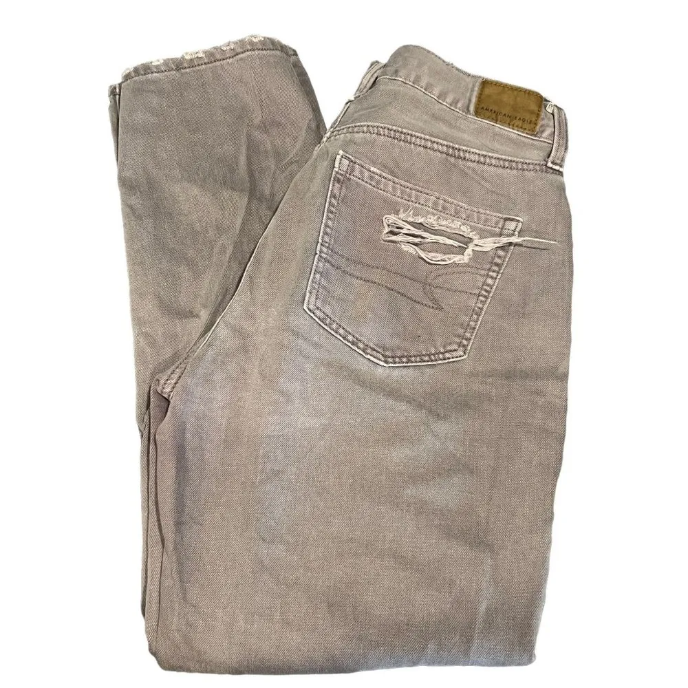 American Eagle Mom Jeans Gray Purple Color Distressed Destroyed Size 4 - Image 5