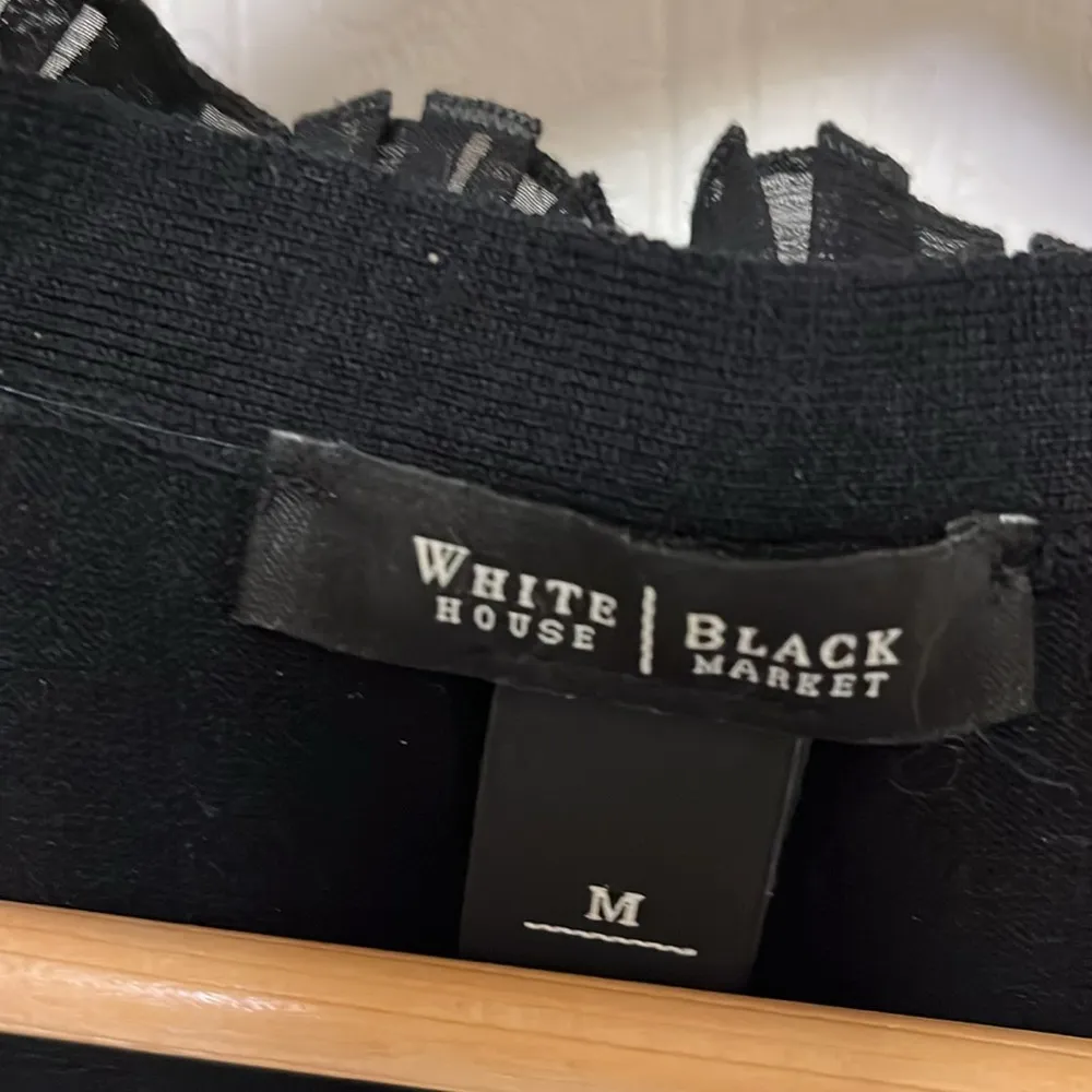 White House Black Market Black Ruffled Open Front Silk Sweater - Image 3