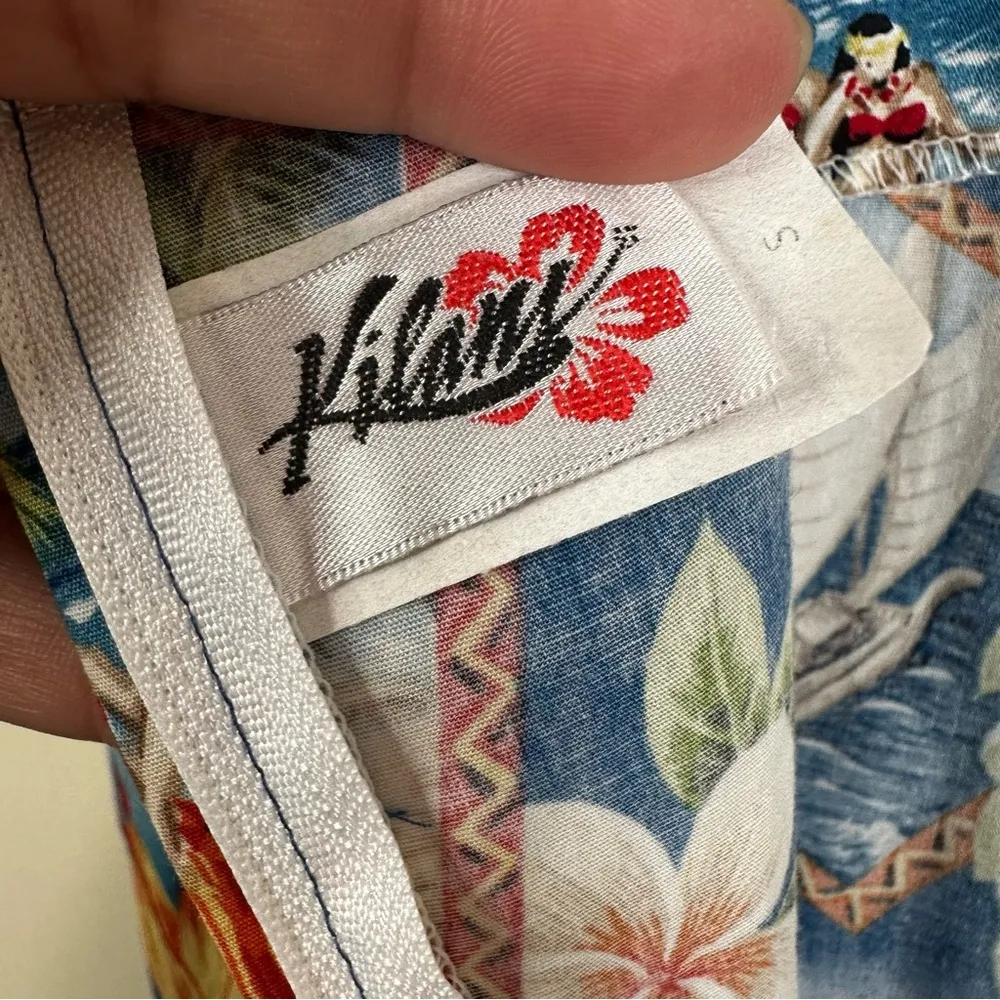 Vintage Kilani Hawaiian Tie Wrap Dress Womens Small Sleeveless Floral Tropical Blue - Image 8