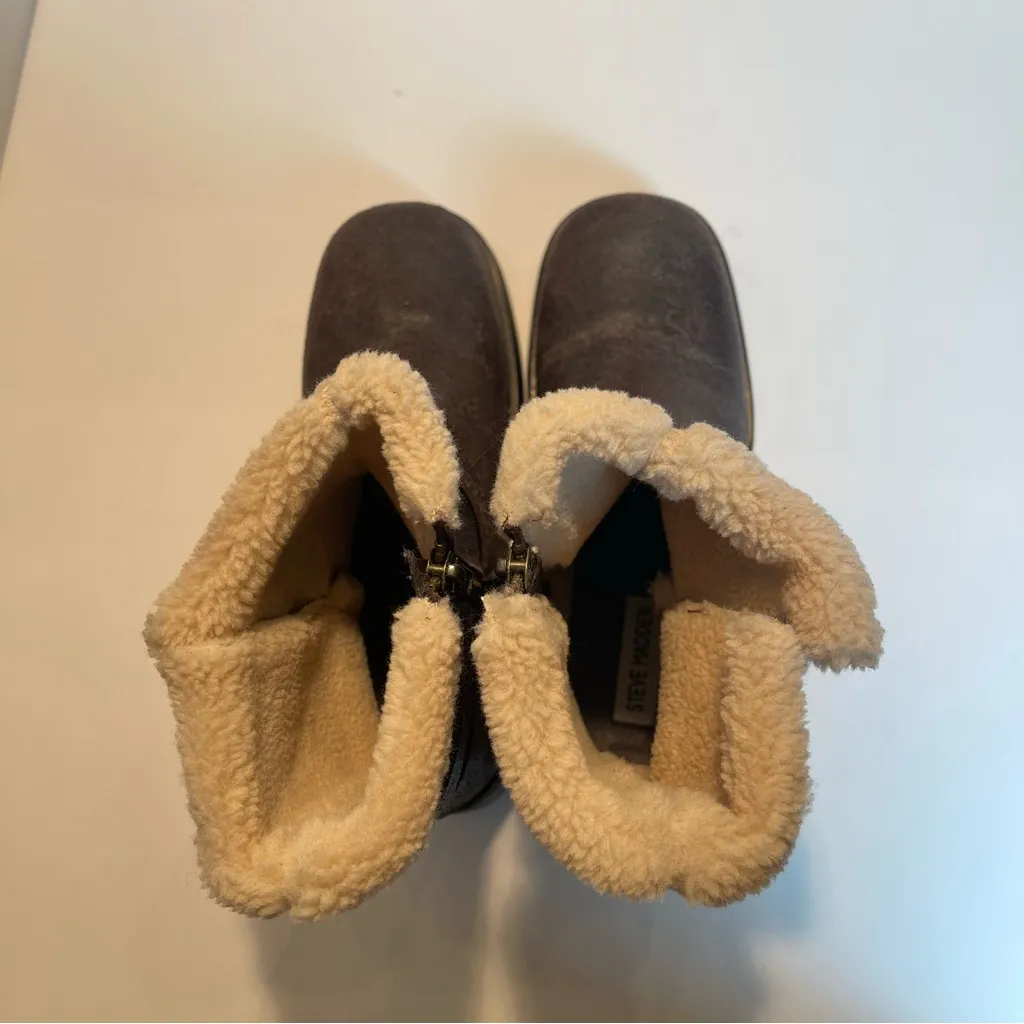 Steve Madden Brixton Brown Distressed Leather Faux Fur Mid-Calf Moto Boots 8 - Image 7