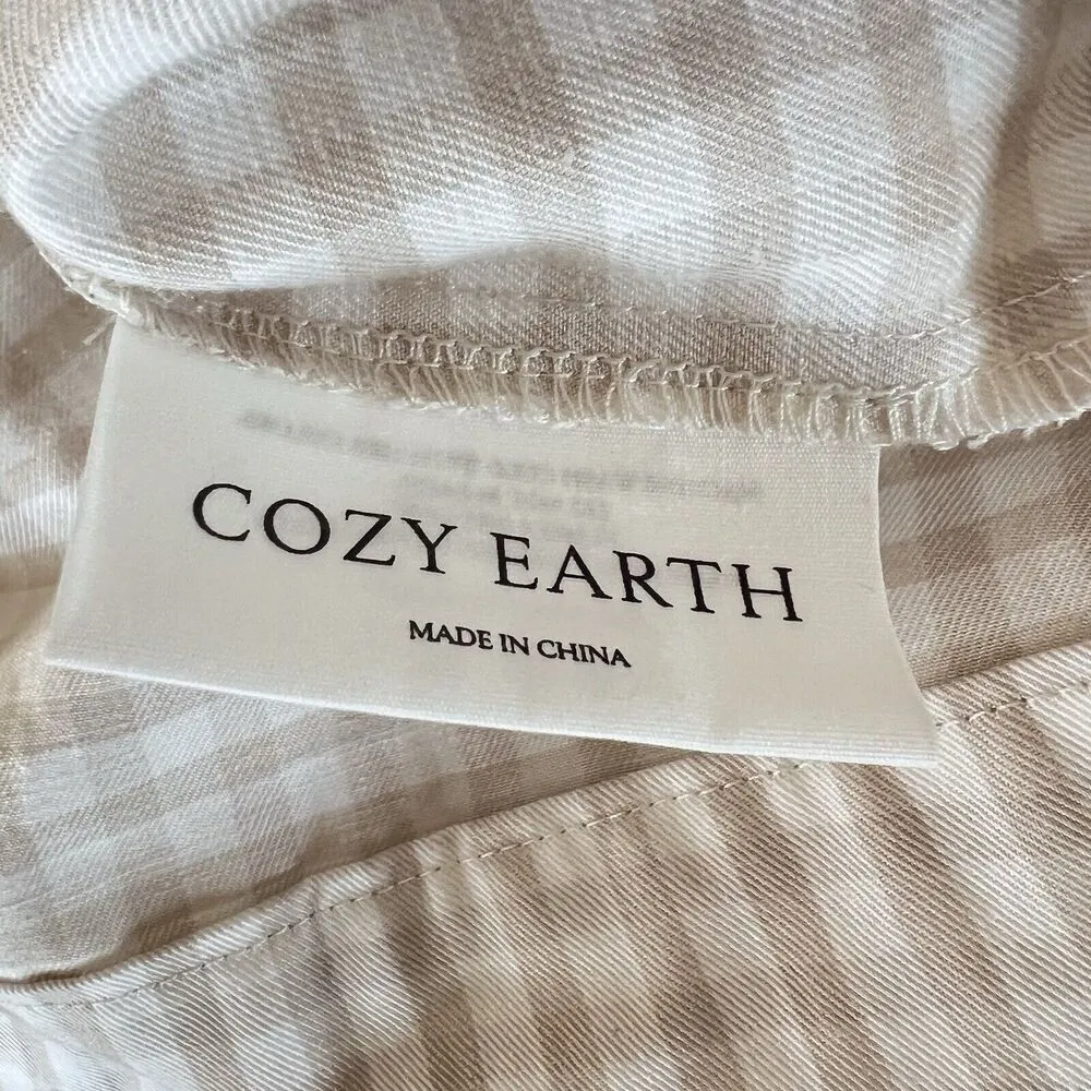 Cozy earth plaid bohemian Coastal women reverse midi Wrap Dress women linen S White - Image 2