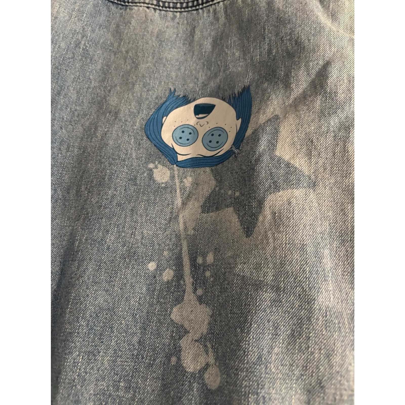 Denim Jeans Coraline Cat Star Print Wide Leg Light Wash Pants Size 11 Blue - Image 2