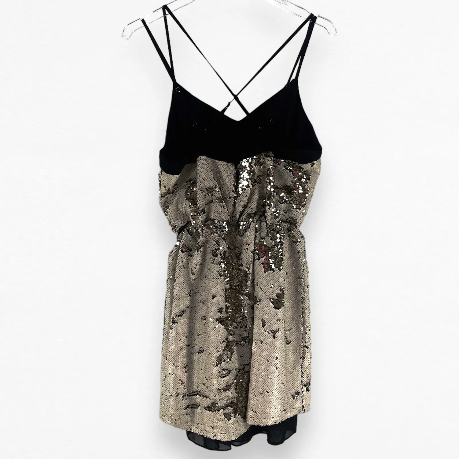 Adelyn Rae Leila Mini Dress Sequined Champagne Strappy Size Medium New With Tags - Image 6