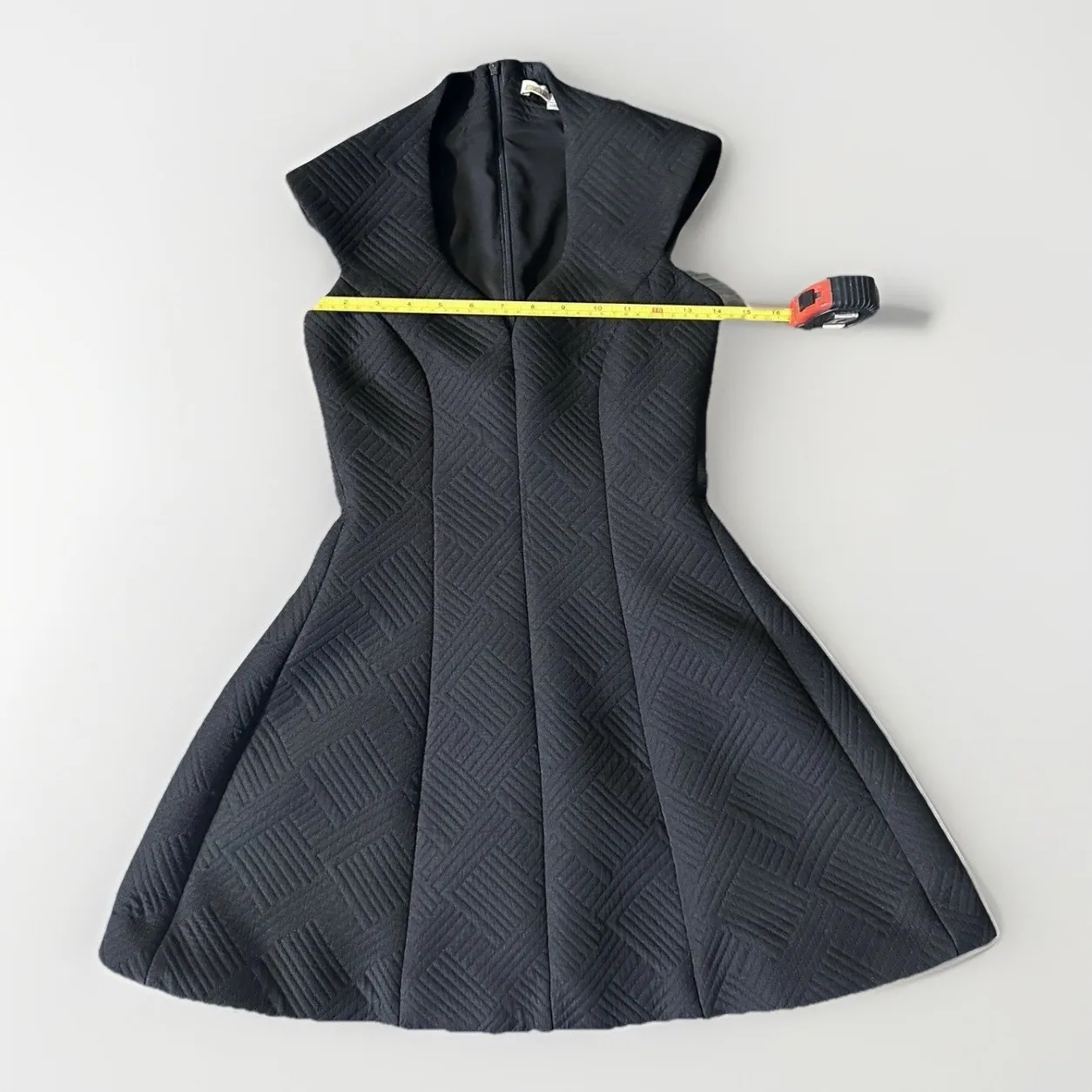 Alexis XS Black Quilted Skater Mini Modern Sophisticated Architectural Chic - Image 8