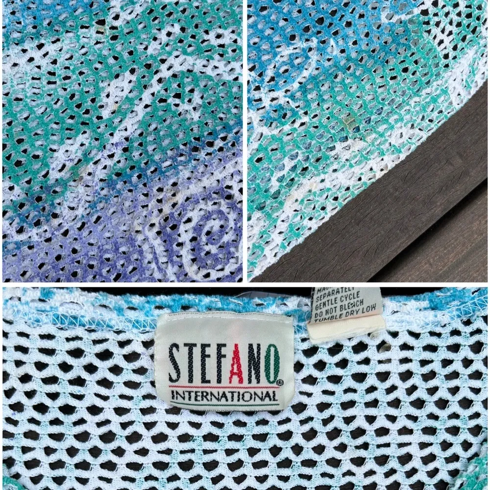 Blue/Green Stefano International Vintage Graphic Floral/Aztec Crochet Top Blue Size M - Image 7