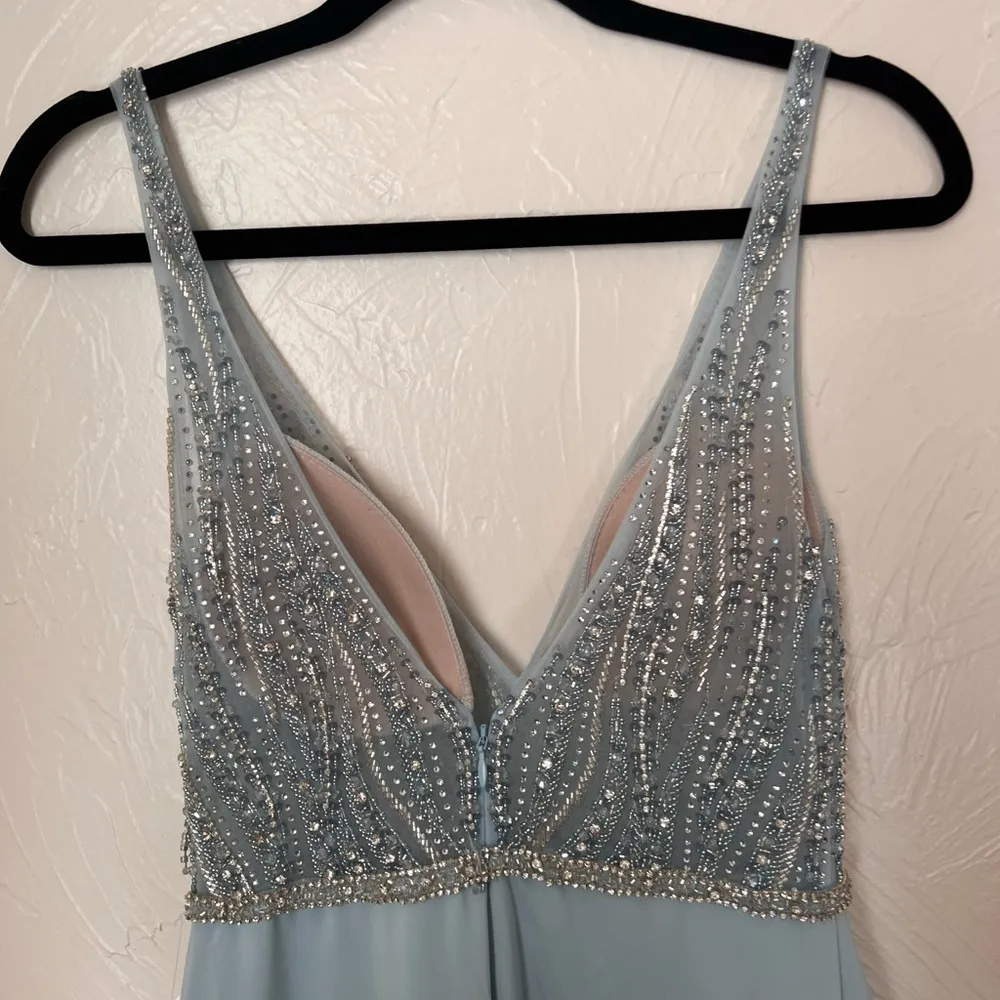 NWT Mac Duggal beaded ruffle powdered blue high slit gown size 2 - Image 10