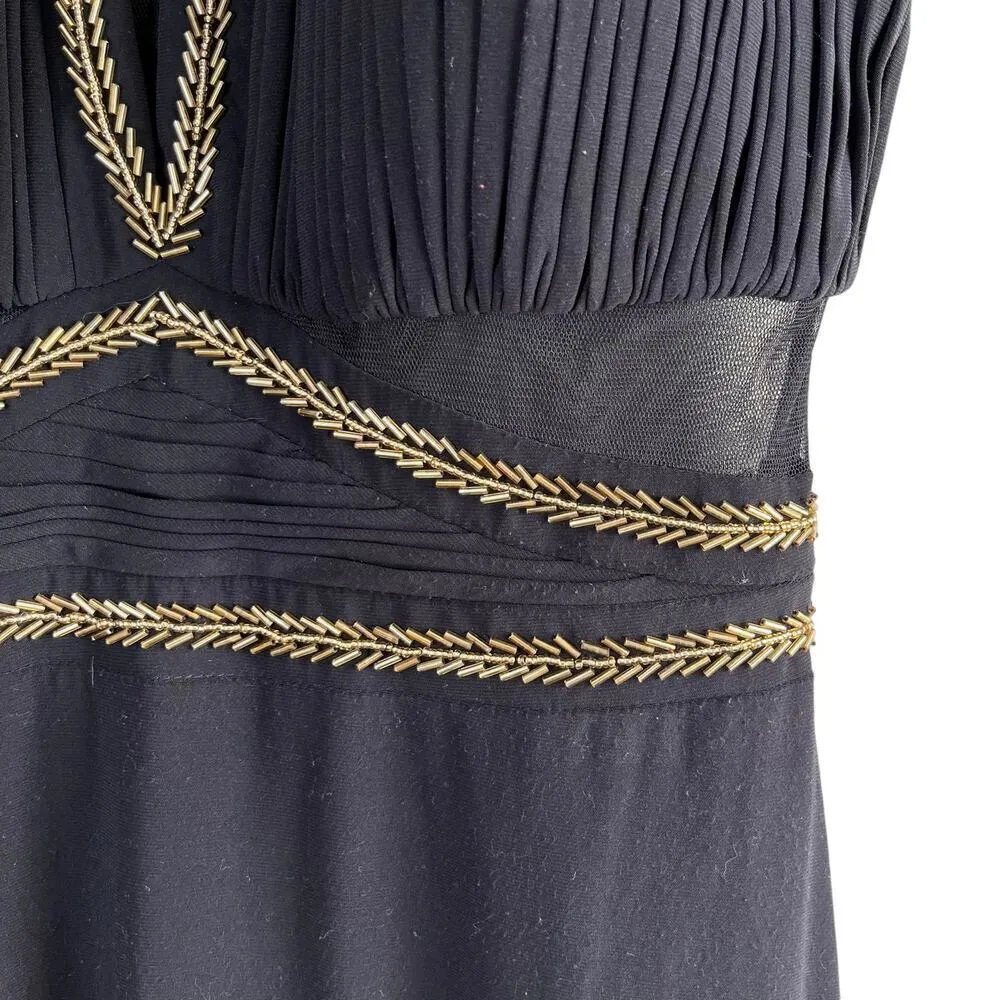 Betsy & Adam Halter Neck Beaded Black Formal Gown Maxi Dress Mesh Panels,‎ Sz 8 - Image 5