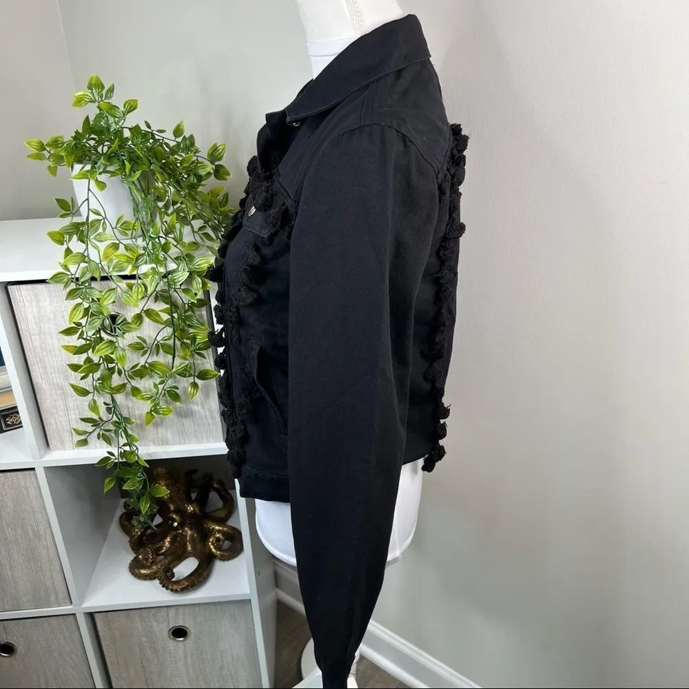 Free the Roses Black Jean Jacket With Tassels Button Front NEW Size S - Image 4