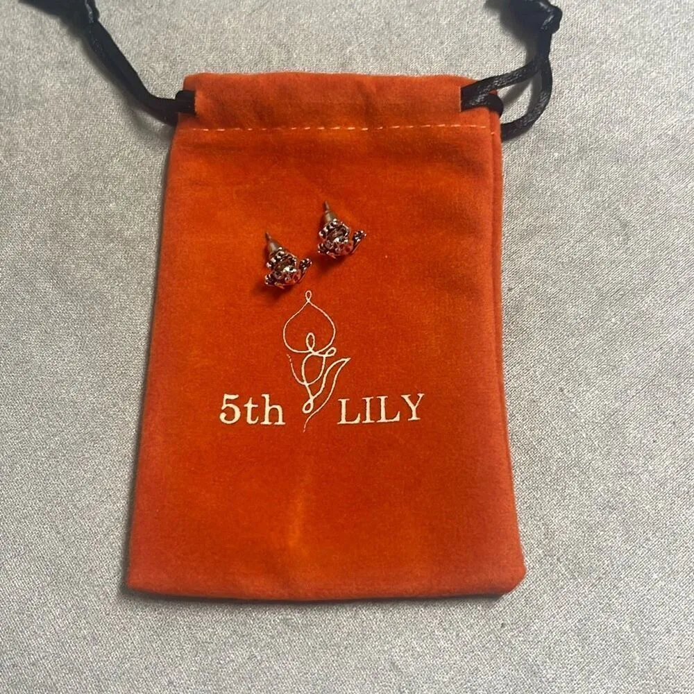 5th Lily Silver Stud Frog Earrings w/ Dustbag NEW Cute Nature Silver - Image 4