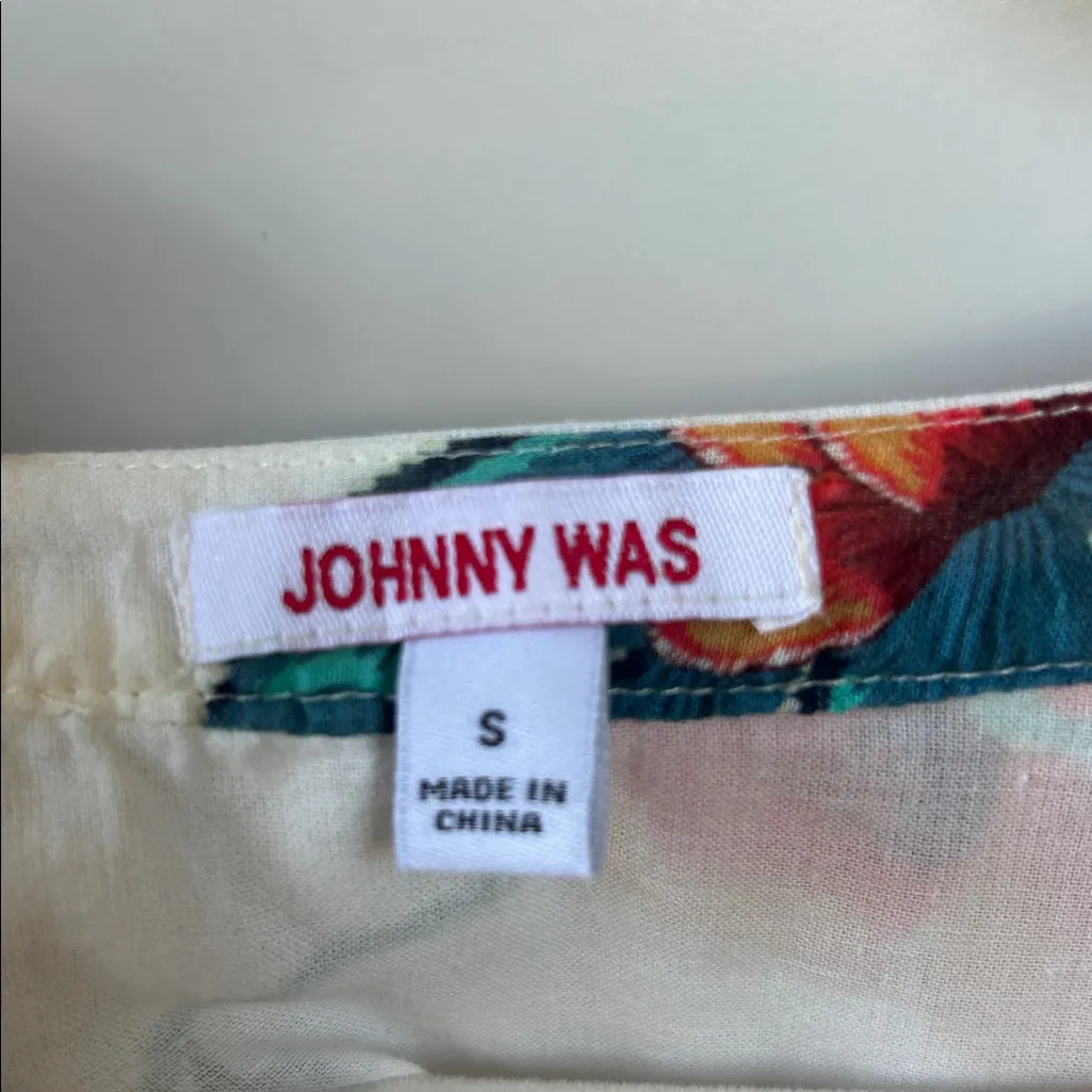 Johnny Was Ardell Tiered Henley Dress in White Floral Size Small Gently Used - Image 4