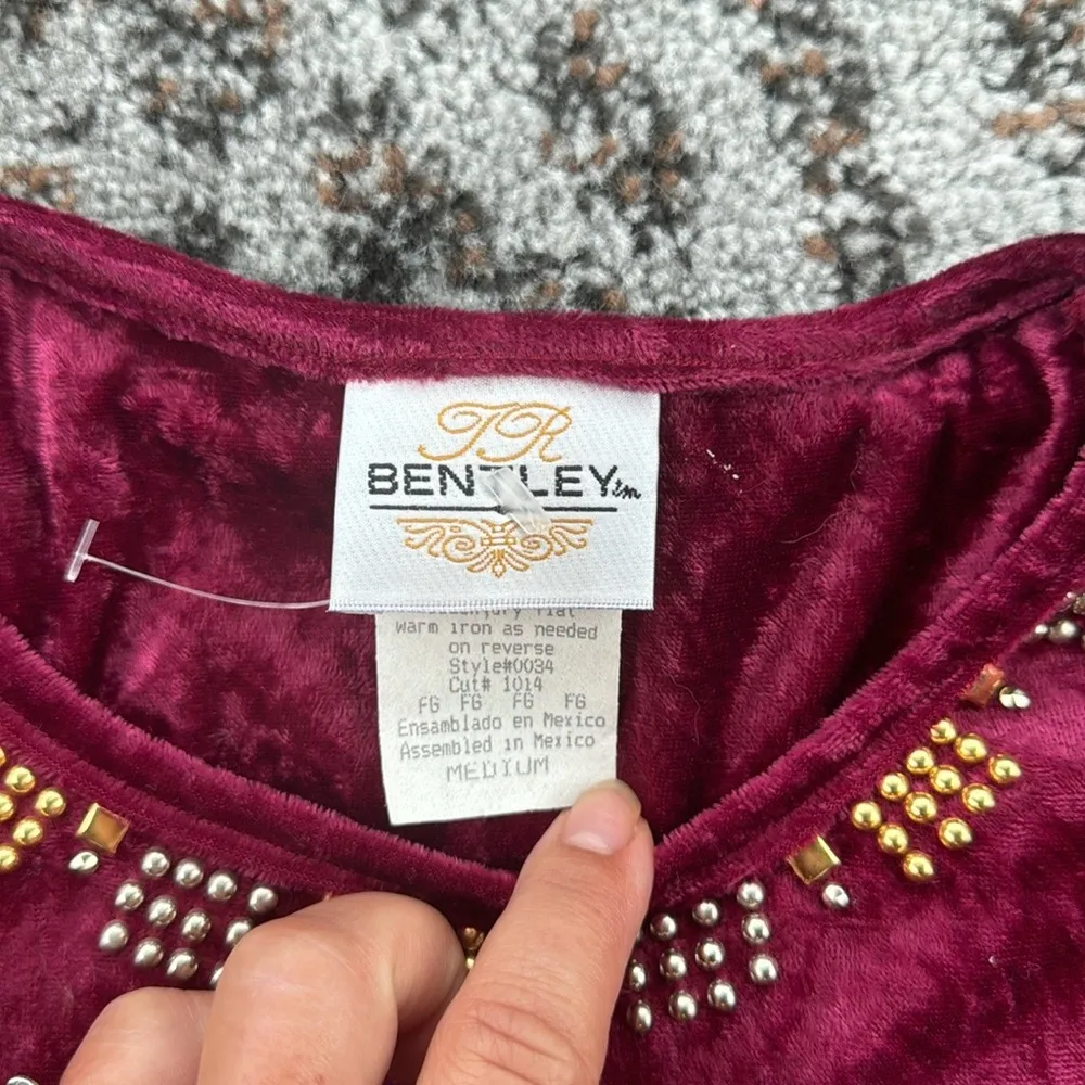 Vintage Bentley Crushed Velvet Two Piece Lounge Set Maroon Medium - Image 3